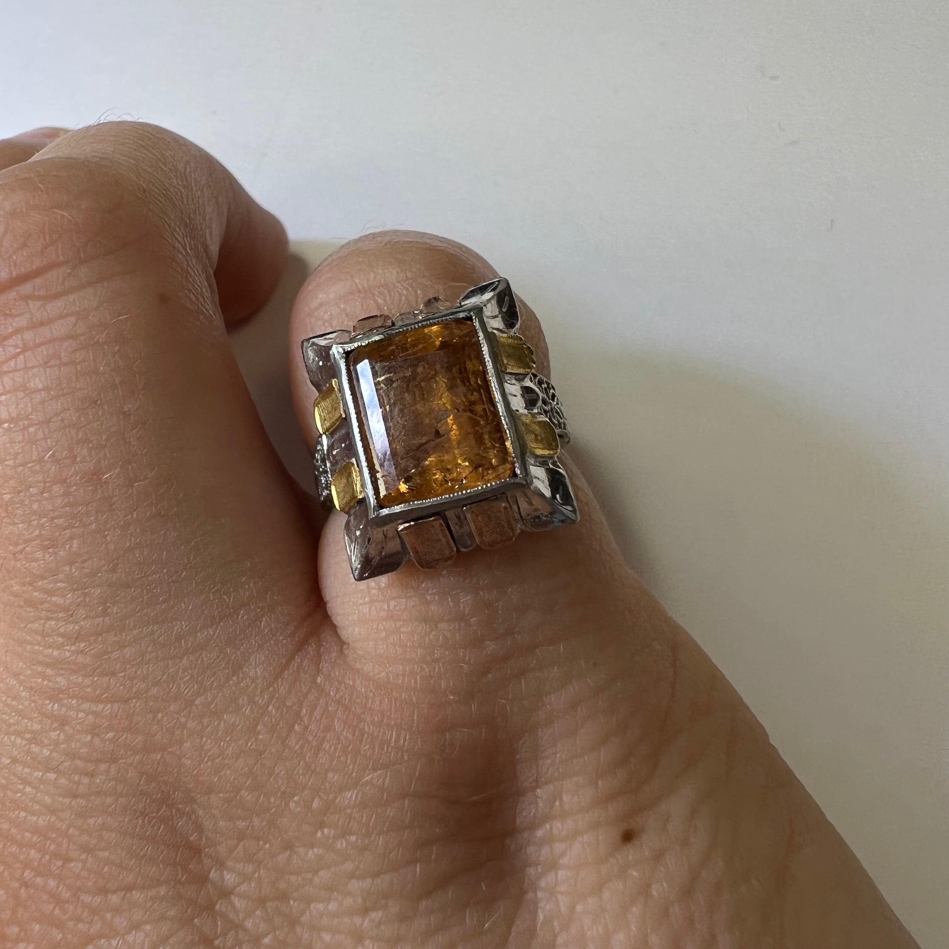 Art Deco 10K Gold Imperial Topaz Engraved Ring Band Size 4.5