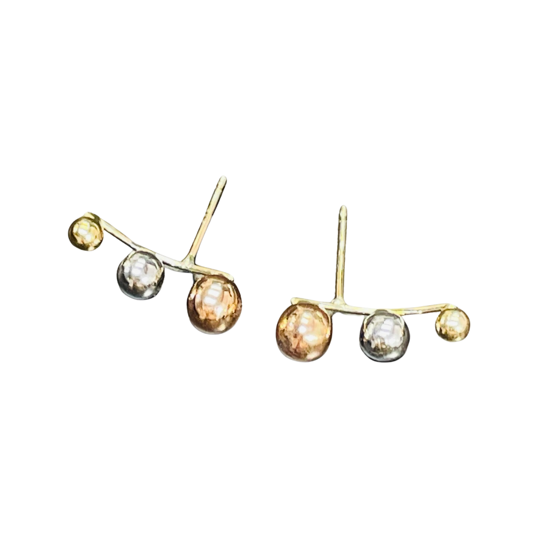 14K Gold Tri Tone Ball Crawler Stud Earrings