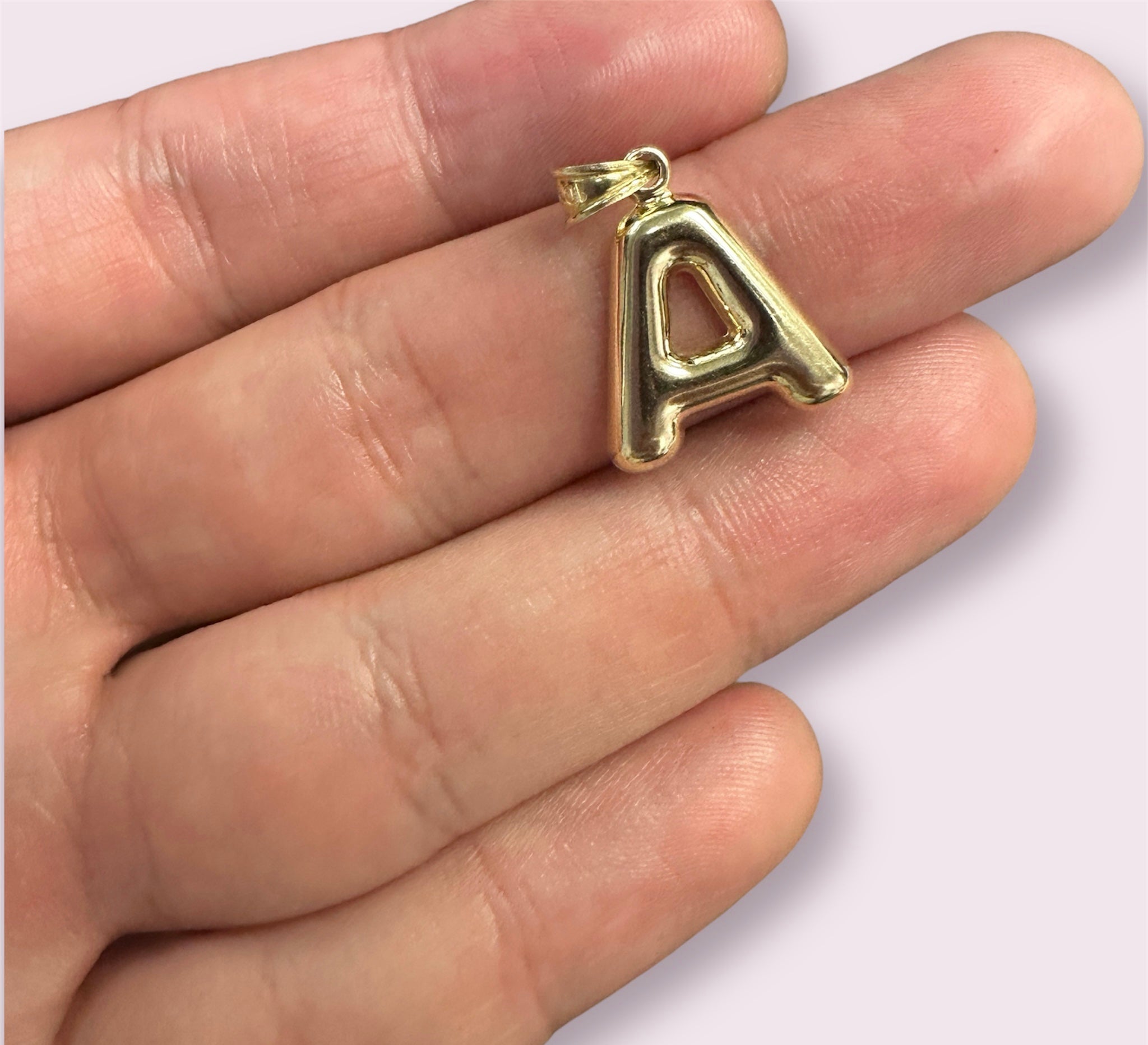 Initial A Puffy Balloon Letter 10K Yellow Gold Pendant