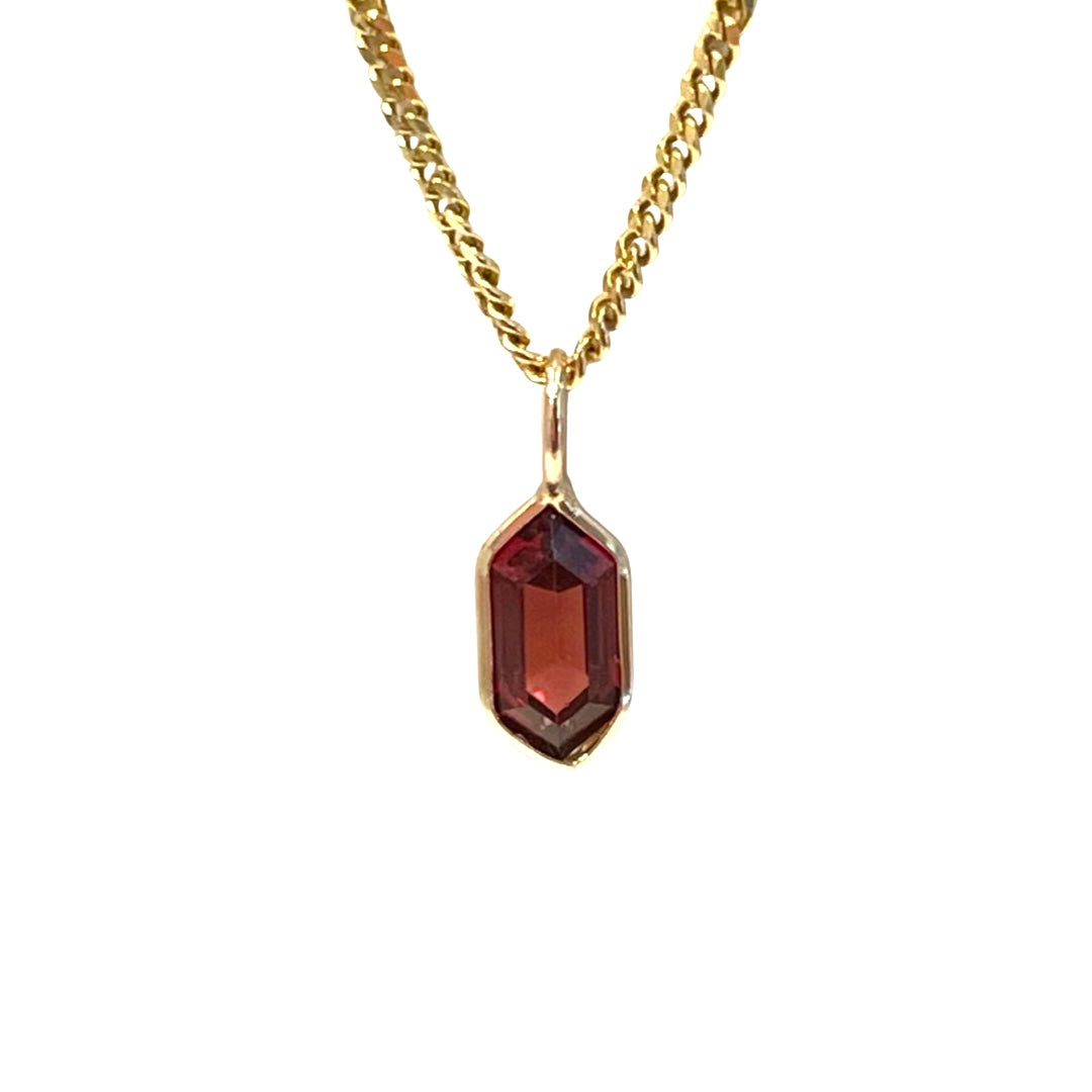 Natural Red Garnet Fancy Cut 14K Yellow Gold Pendant Charm 13x4.5mm