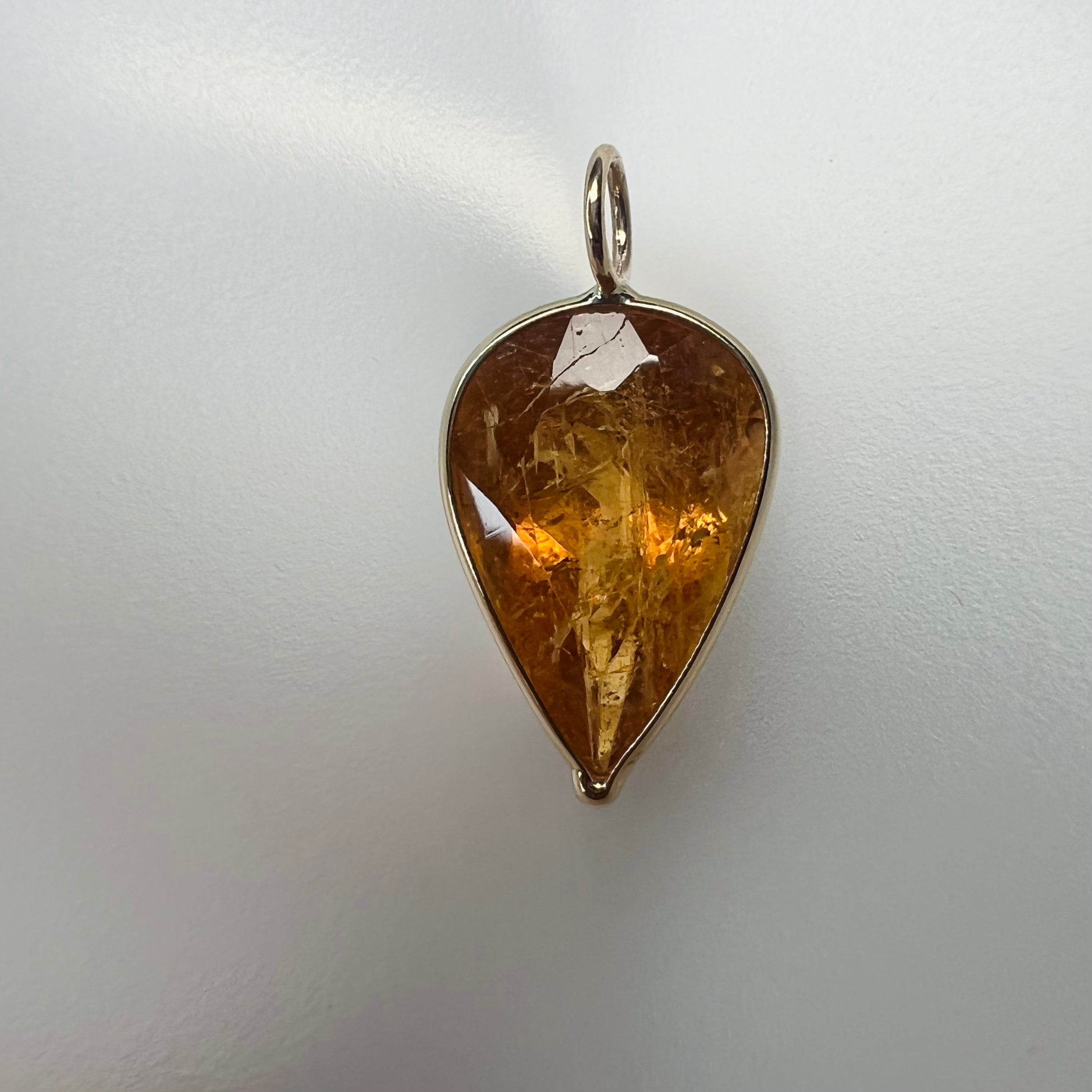 6.2CT Natural Pear Topaz 14K Yellow Gold Charm Pendant 10x7mm