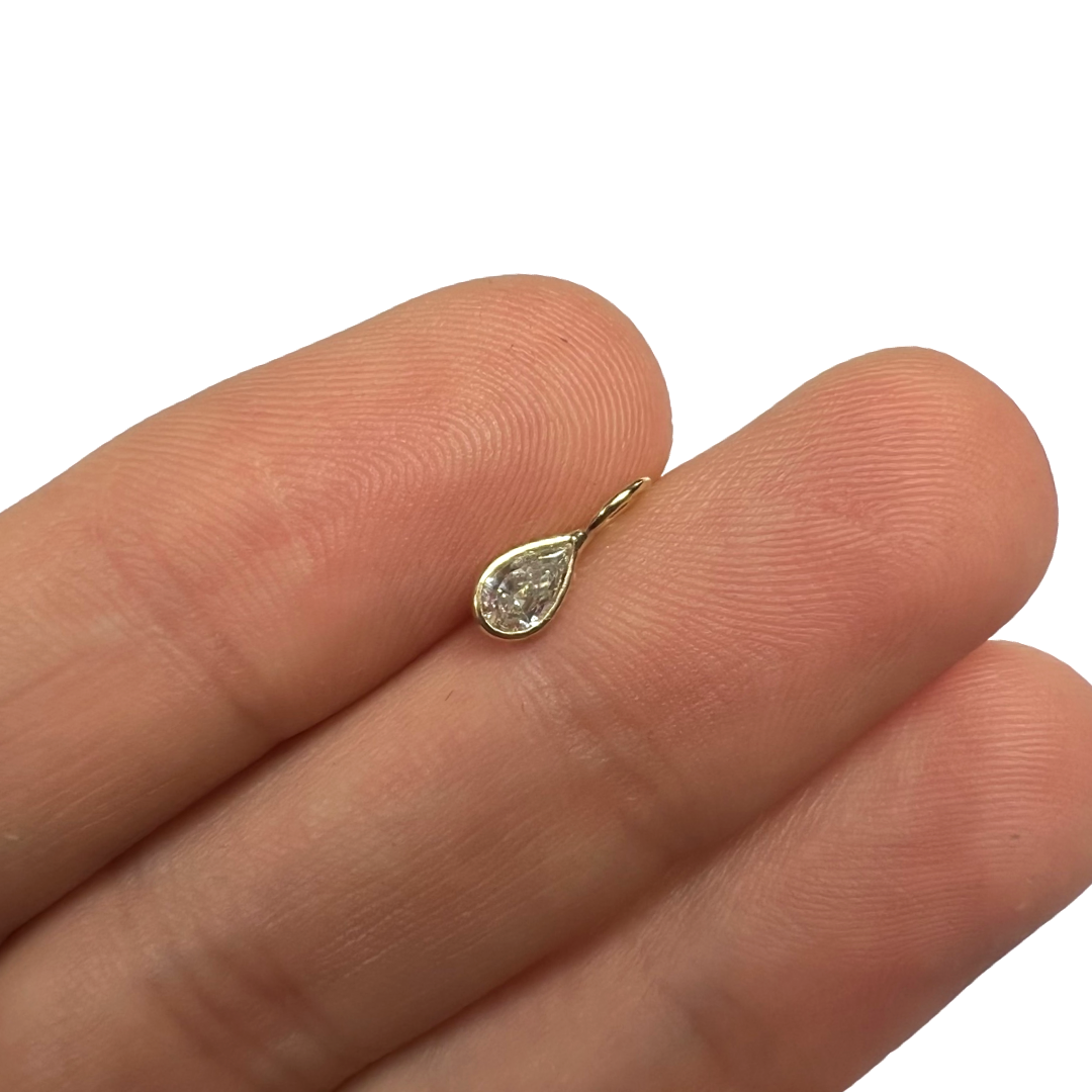 .32ct Pear Diamond Pendant Charm 14K Yellow Gold 9.5x3.5mm