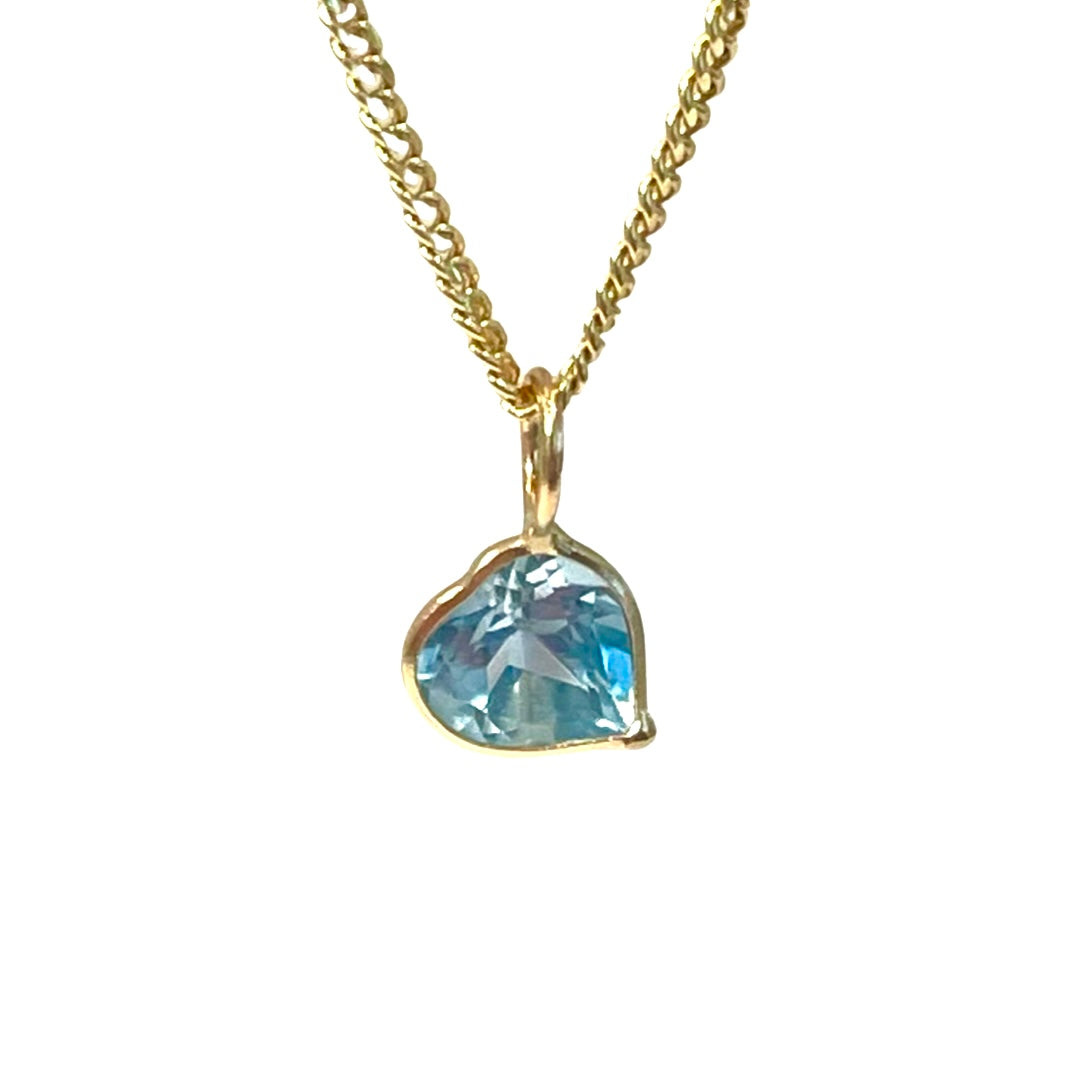Natural Aquamarine Heart 14K Yellow Gold Pendant Charm 11x7mm