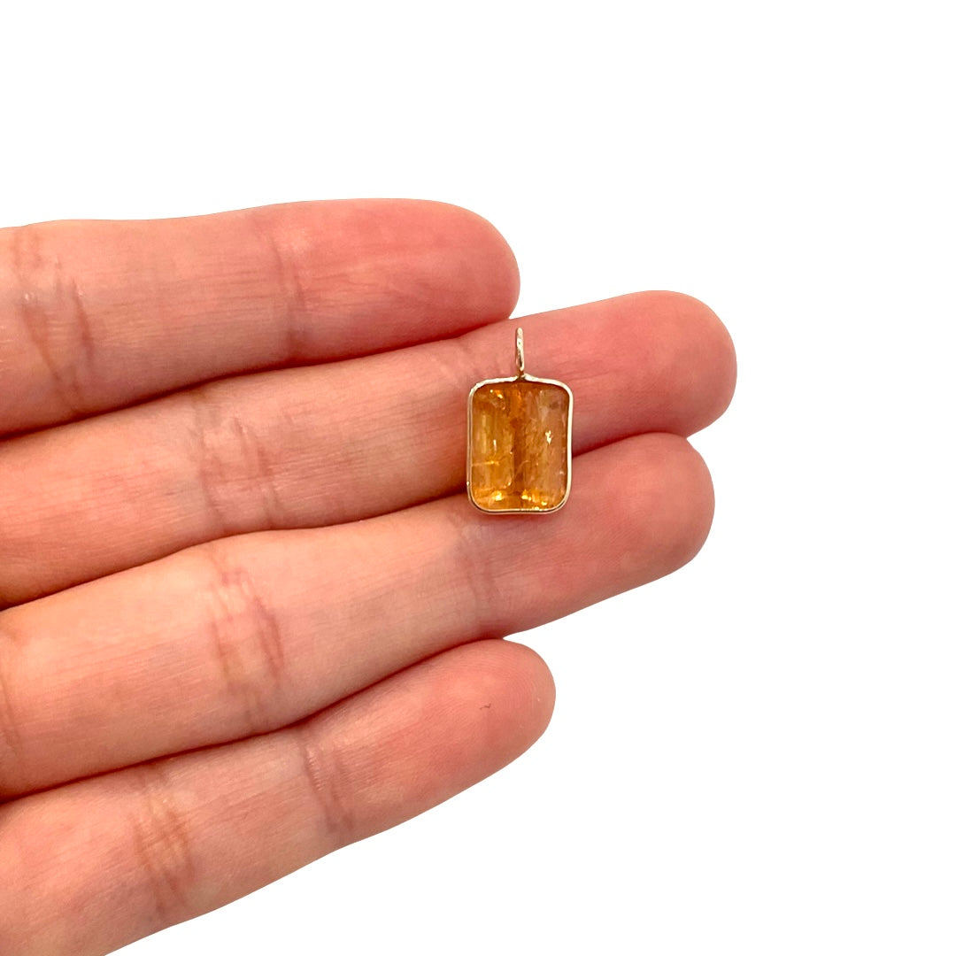 Natural Imperial Topaz 14K Yellow Gold Pendant Charm 16x9.5mm