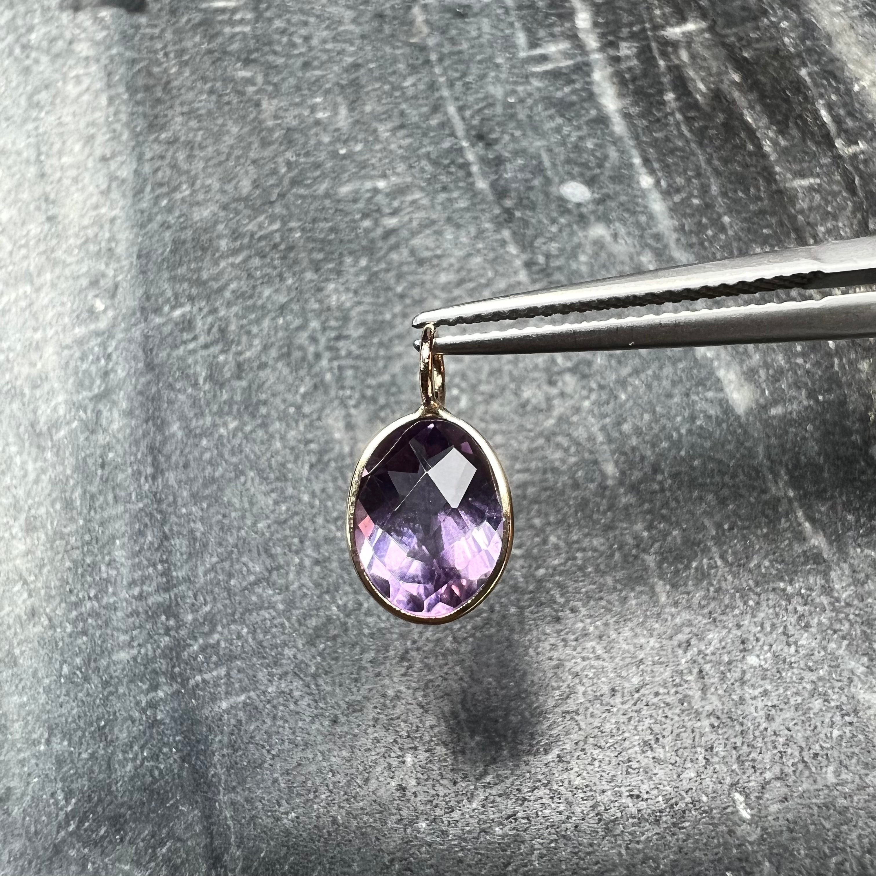 2CT Natural Oval Amethyst 14K Yellow Gold Pendant Charm 14x7mm