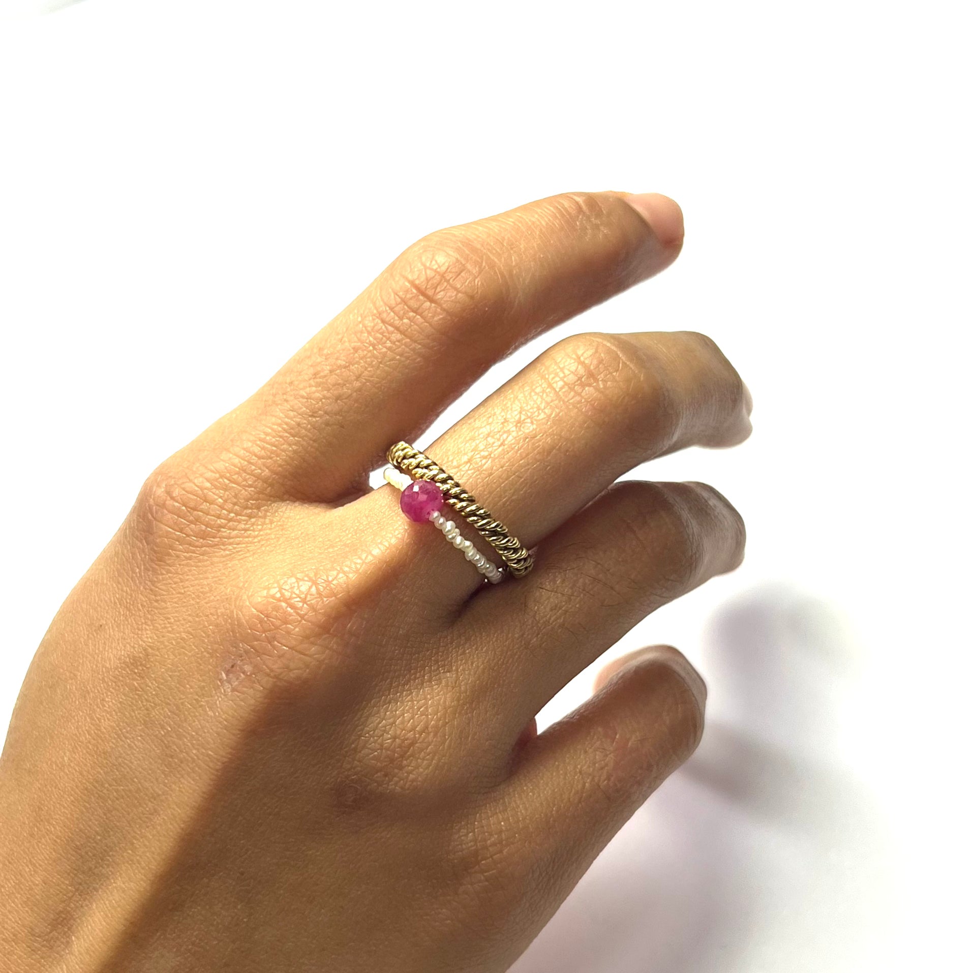 Natural Seed Pearl Eternity Rough Ruby Ring Size 6.25