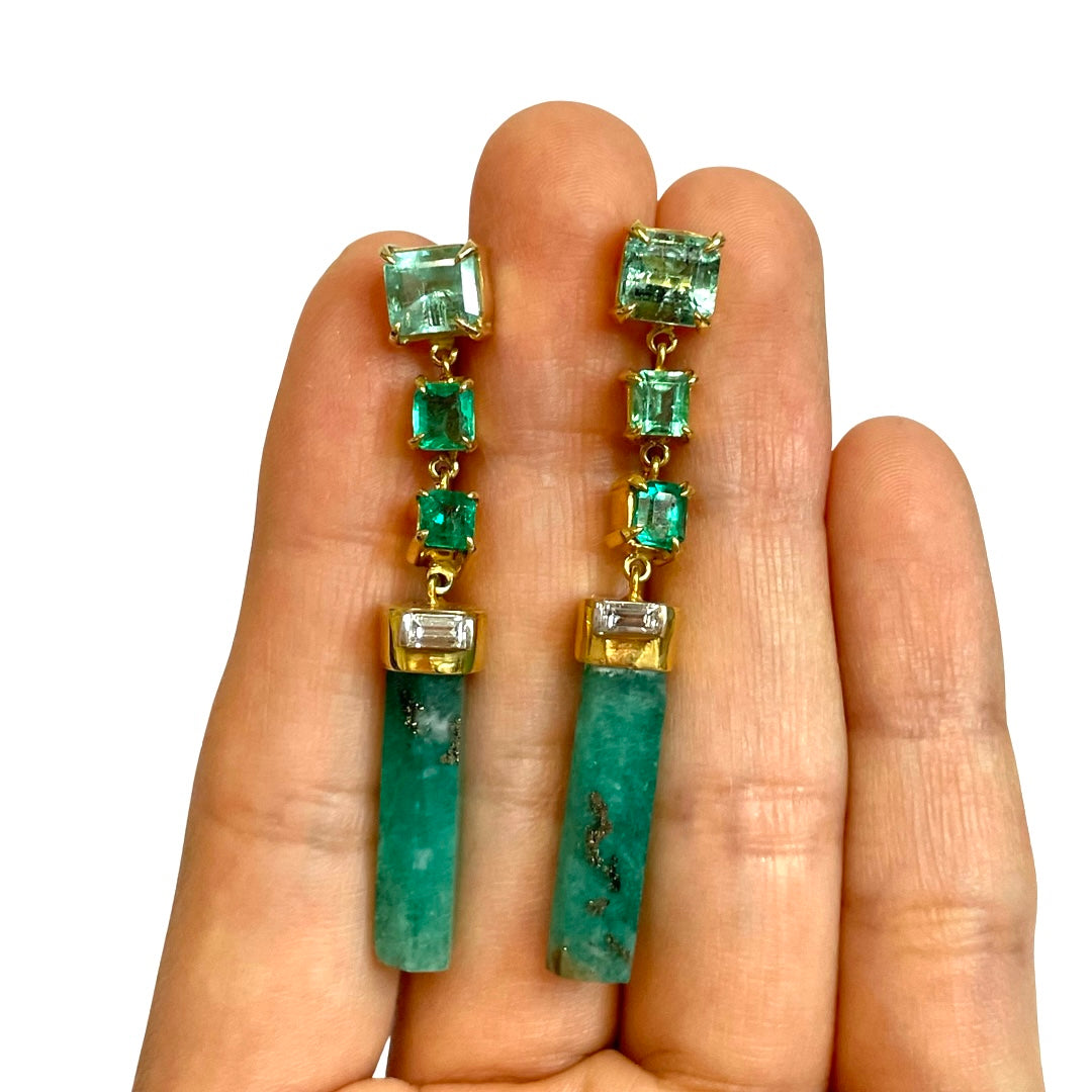 Diamond Emerald Long Earrings