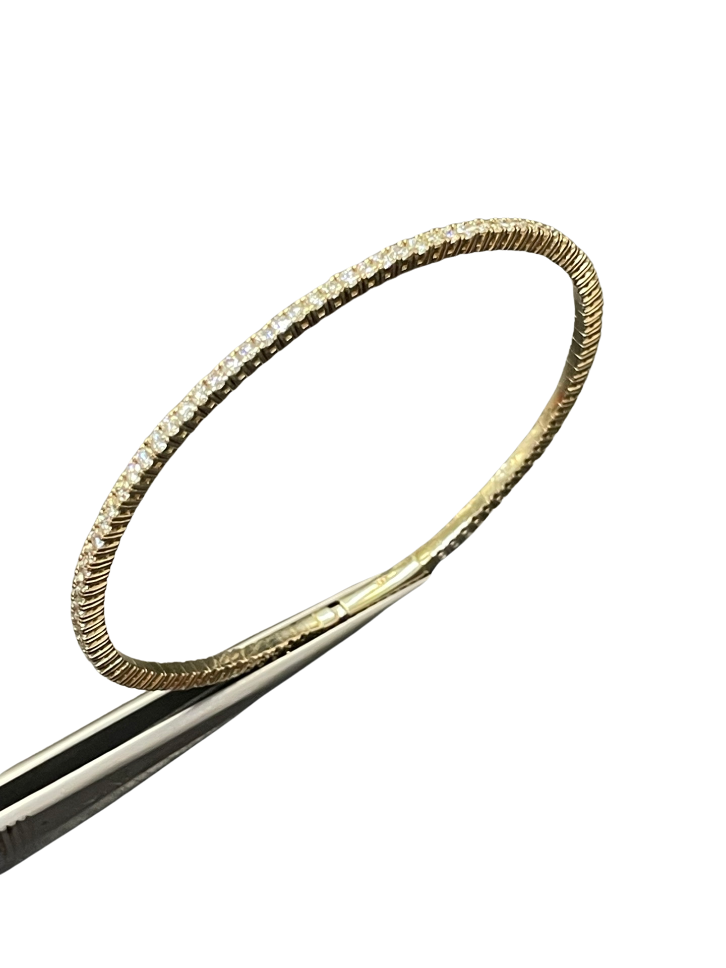 2.3CT Natural Diamond Solid 14K Yellow Gold Flexible Tennis Bracelet Bangle 7"