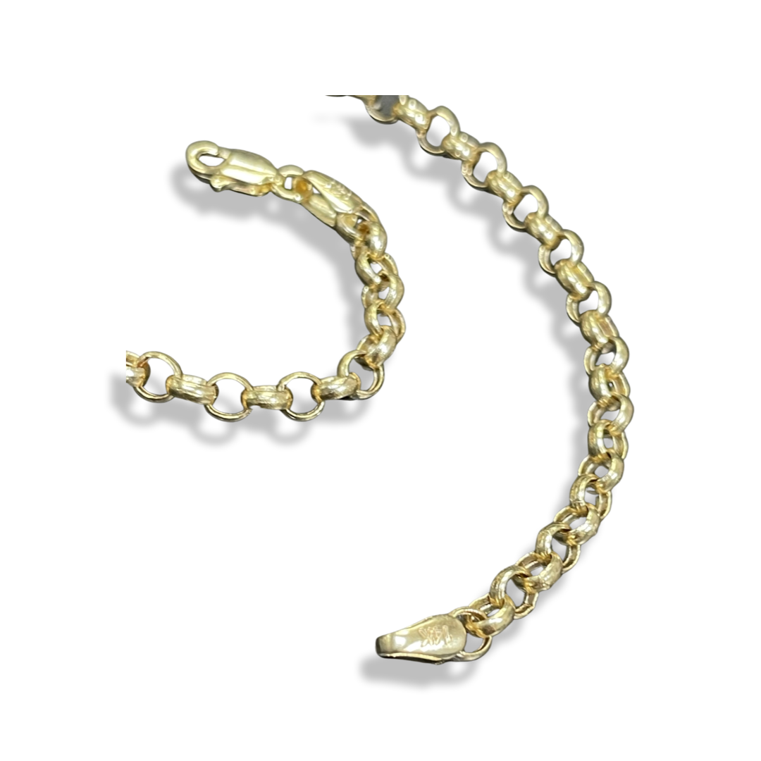7” 4mm 14K Yellow Gold Rolo Chain Bracelet