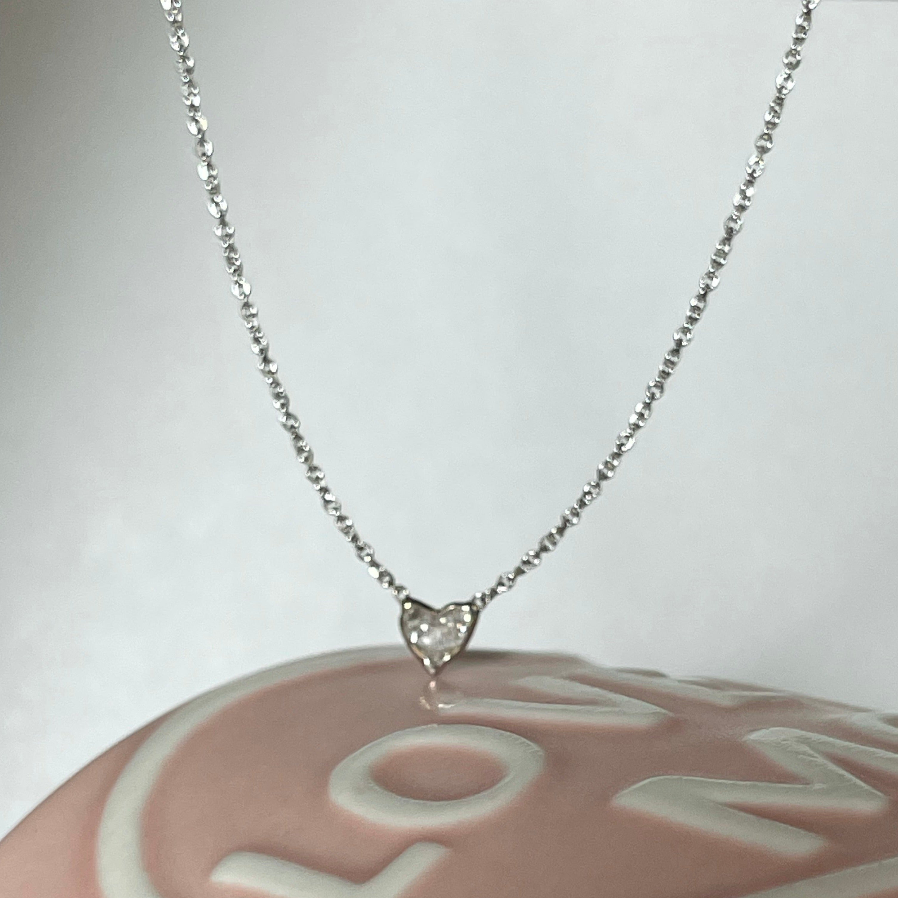 .15CT Diamond Heart Solitaire 16-18" 14K White Gold Necklace