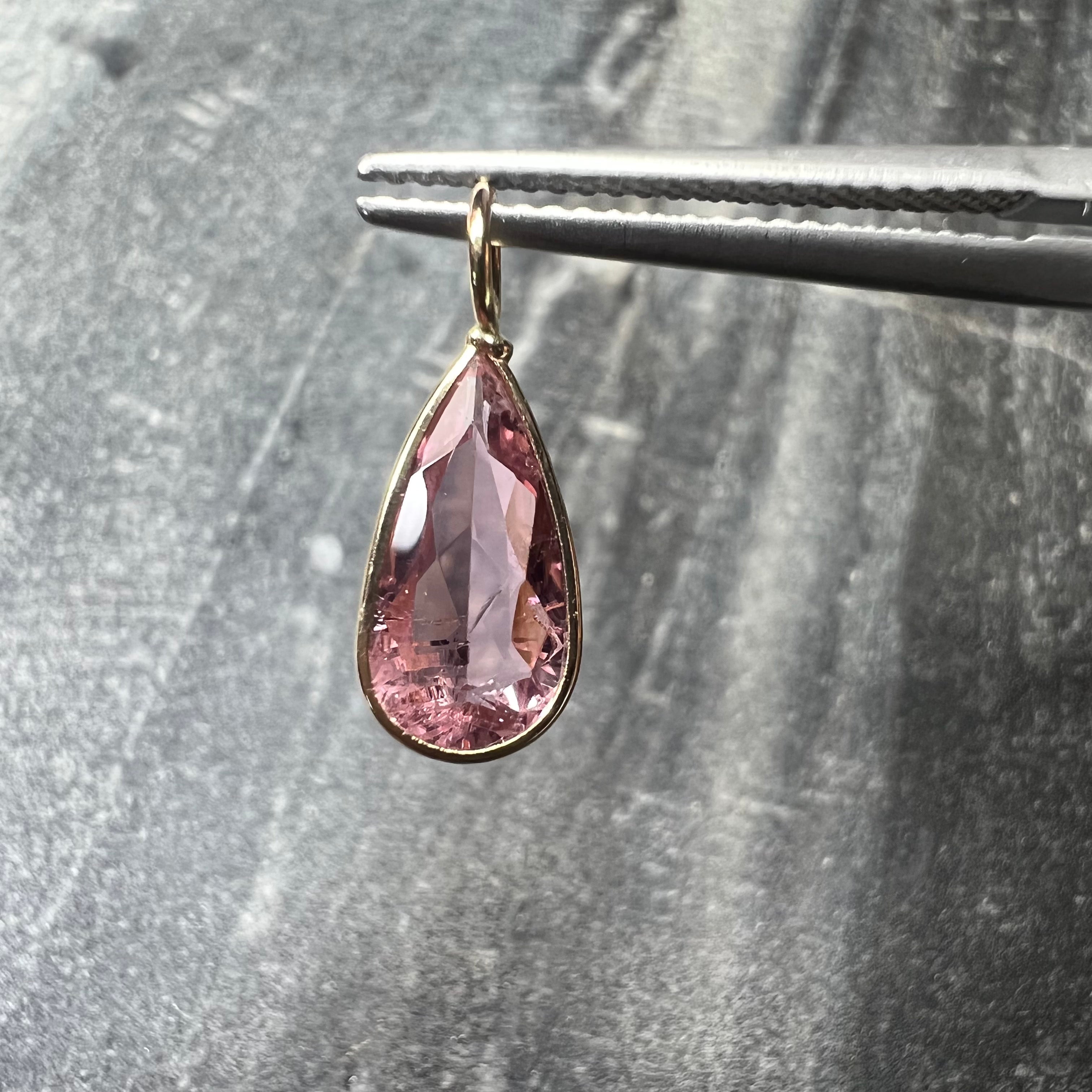 1.3ct Glowing Pear Tourmaline 14K Yellow Gold Pendant 16x6mm