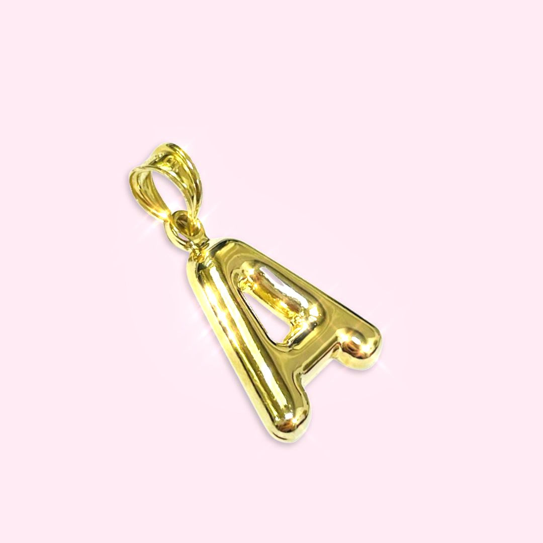 Initial A Puffy Balloon Letter 10K Yellow Gold Pendant