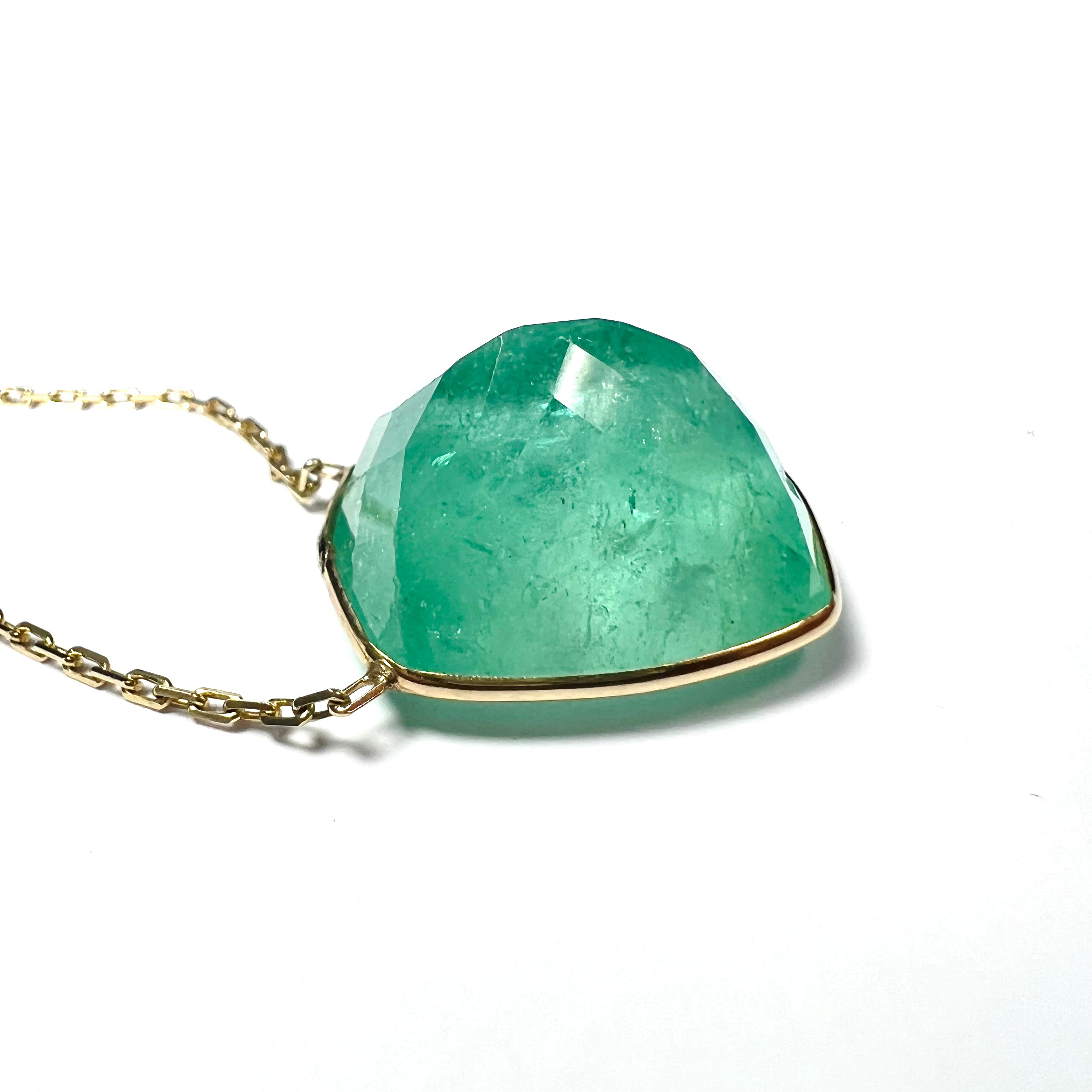 Large Emerald 24" 14K Yellow Gold Cable Chain Necklace