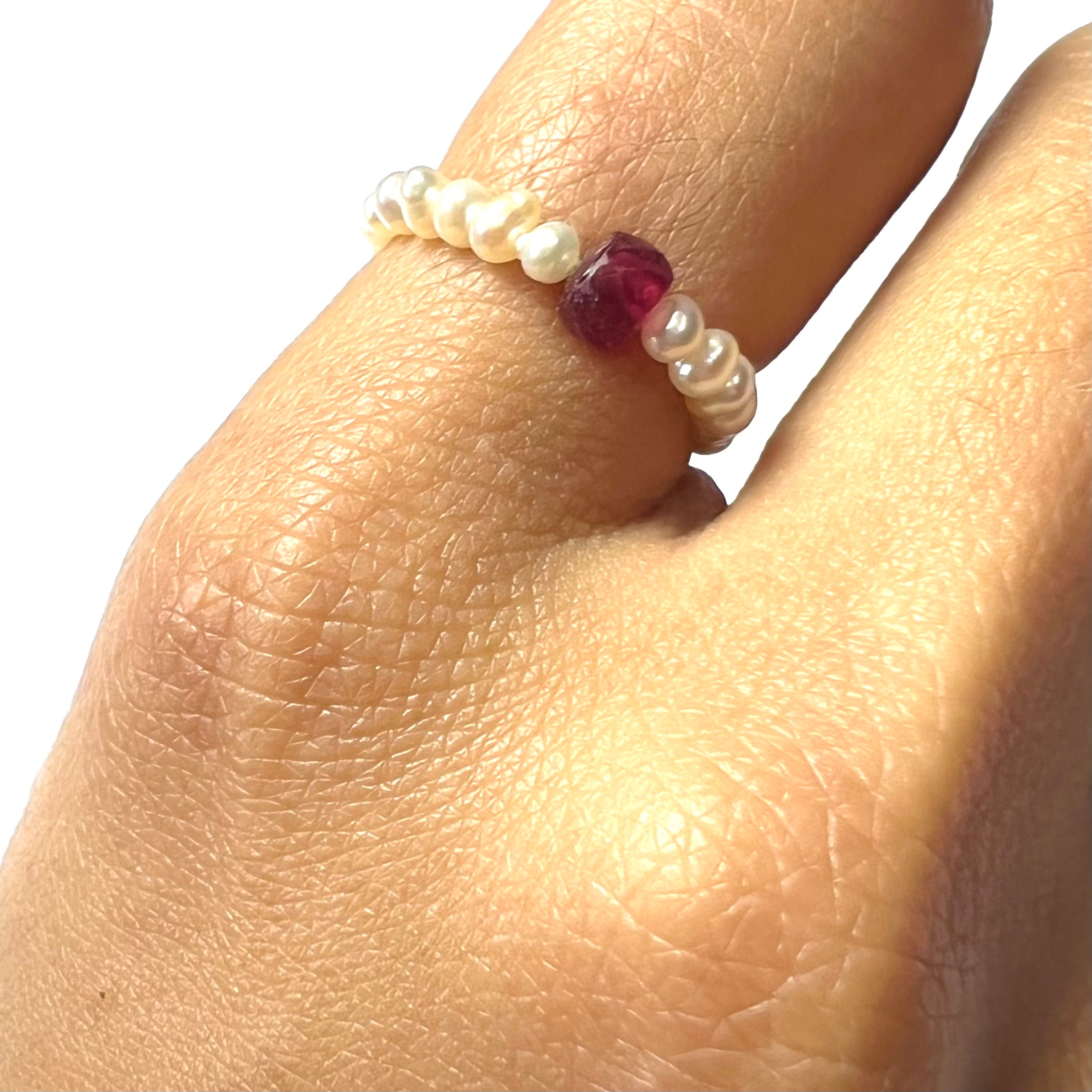 Natural Seed Pearl Eternity Rough Deep Ruby Ring Size 5.5