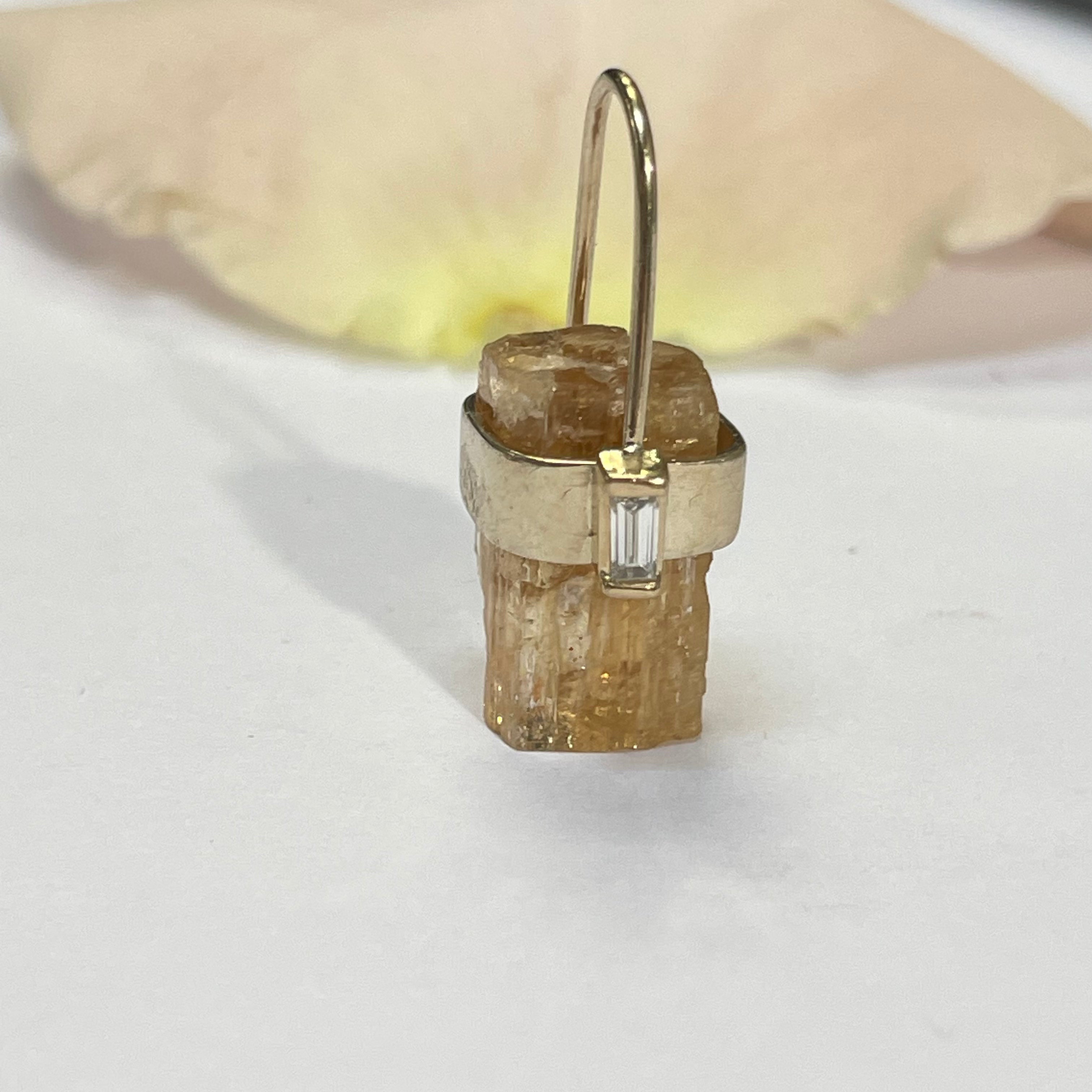 Imperial Topaz Crystal and Diamond 14K Yellow Gold Amulet