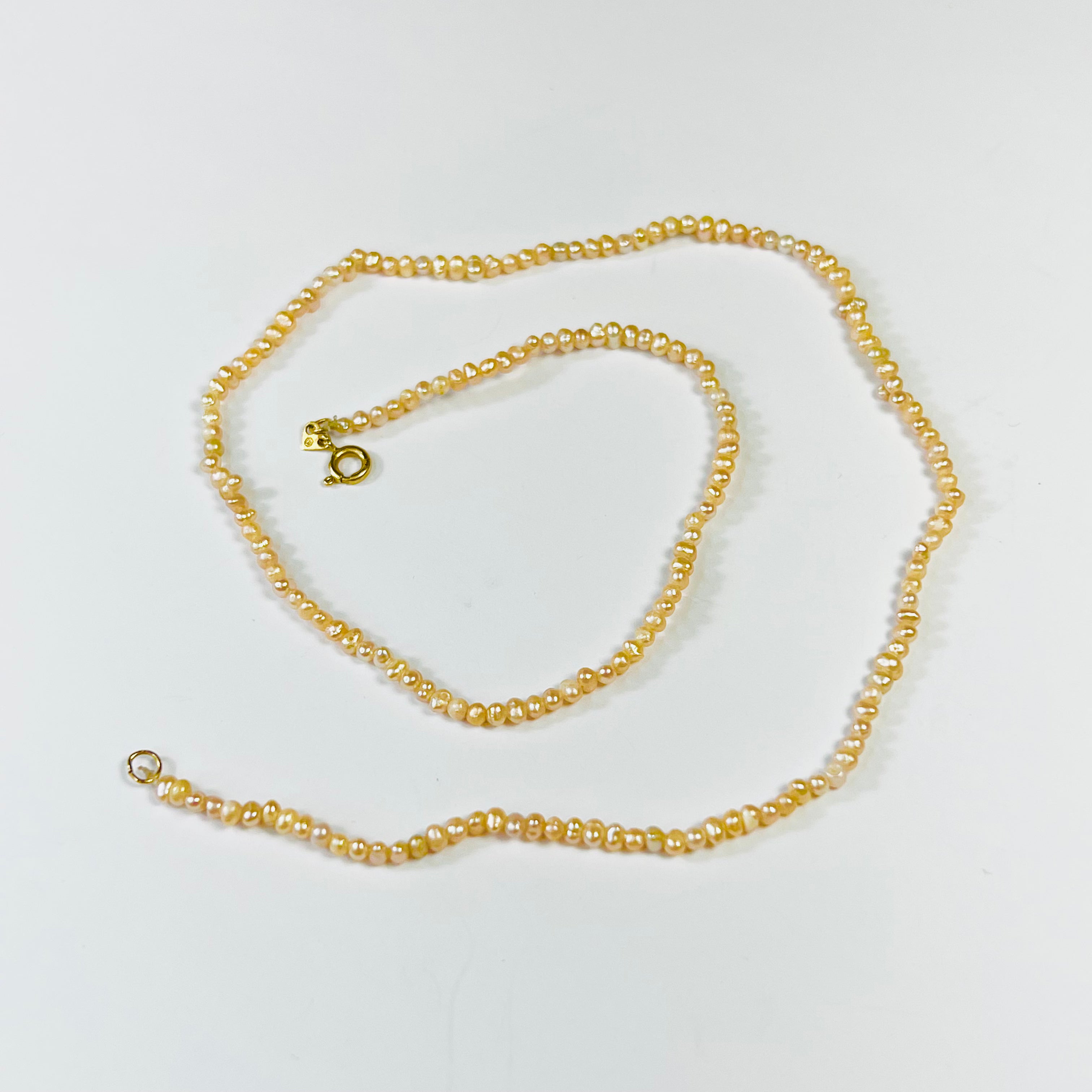 Pink Seed Pearl Necklace 14K Yellow Gold 15.5"