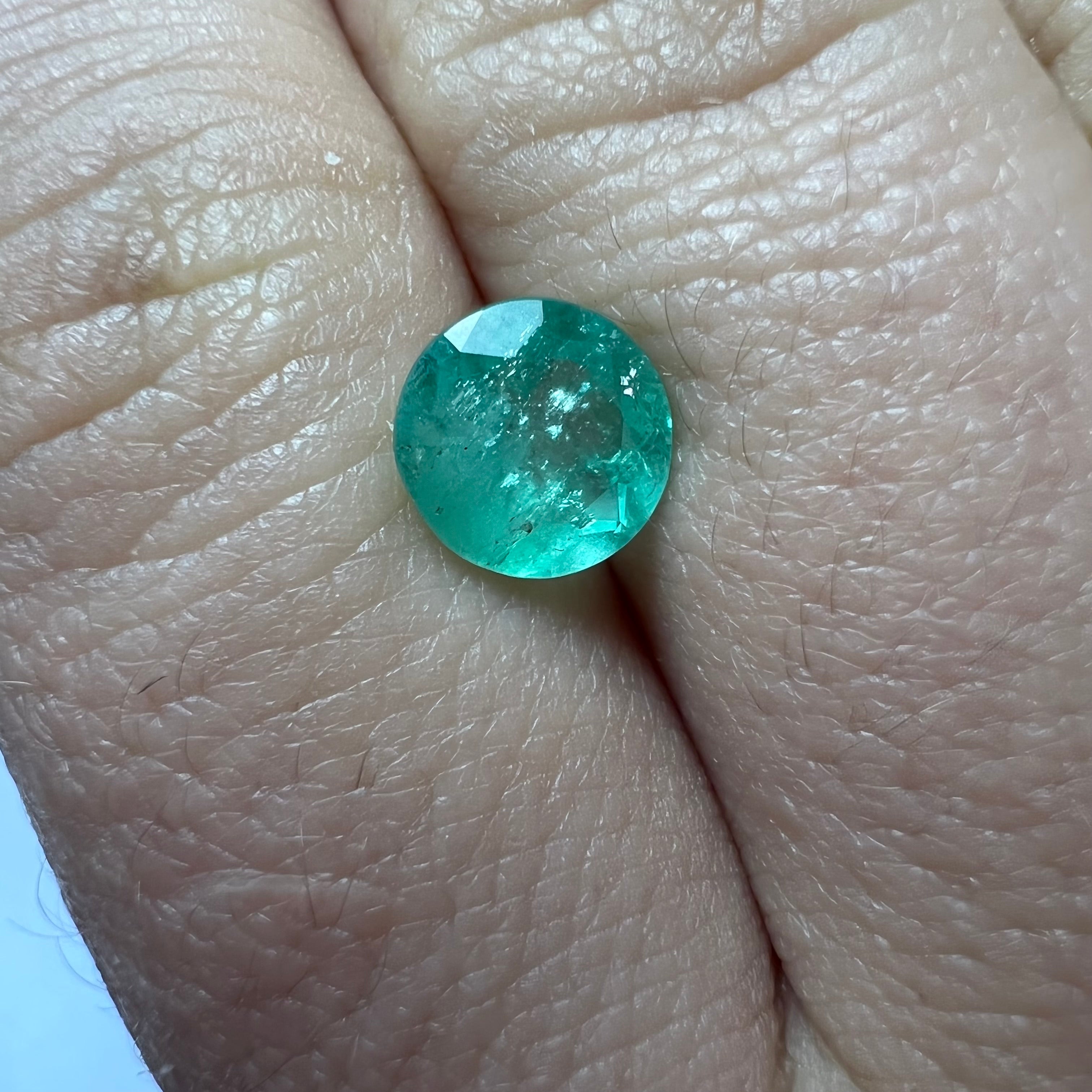 1.43CT Loose Natural Colombian Emerald Brilliant Cut Round Shape 7.48x4.61mm