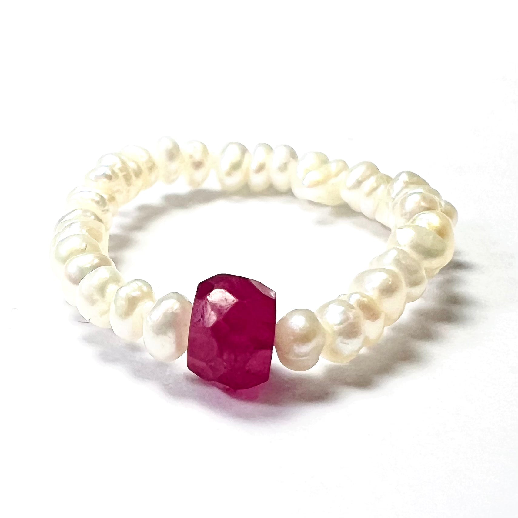 Natural Seed Pearl Rough Ruby Eternity Ring Size 7.5