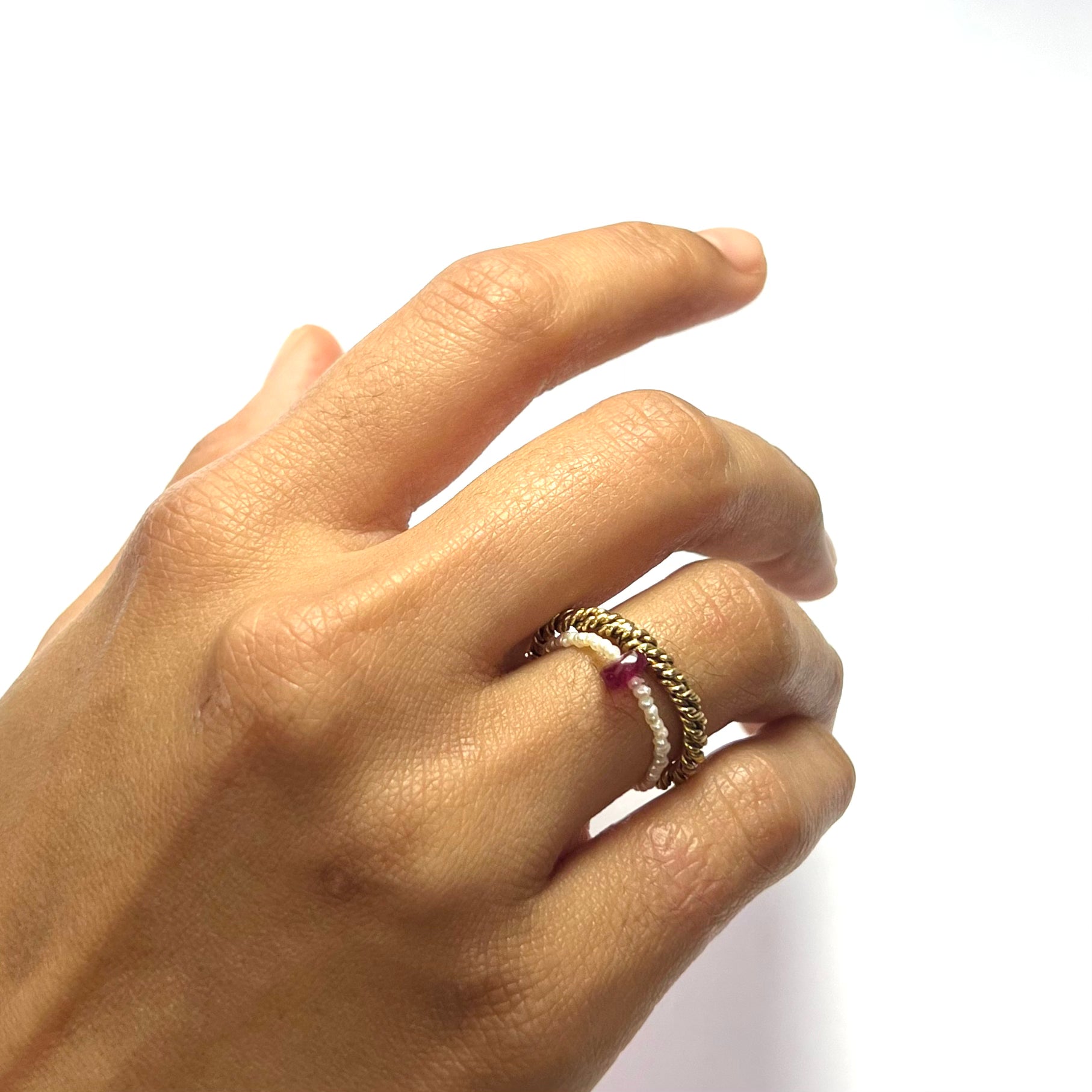 Natural Seed Pearl Eternity Rough Natural Ruby Ring 5.25