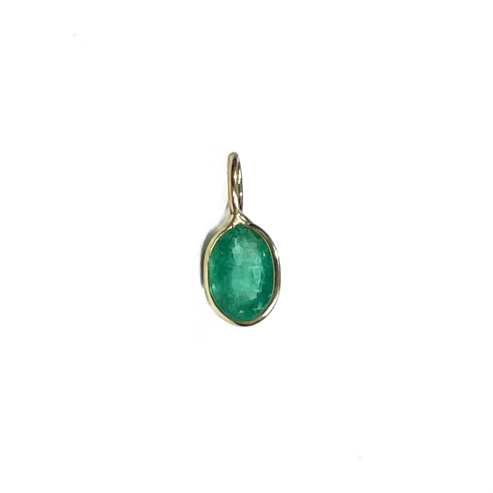 Natural Oval Emerald 14K Yellow Gold Pendant Charm