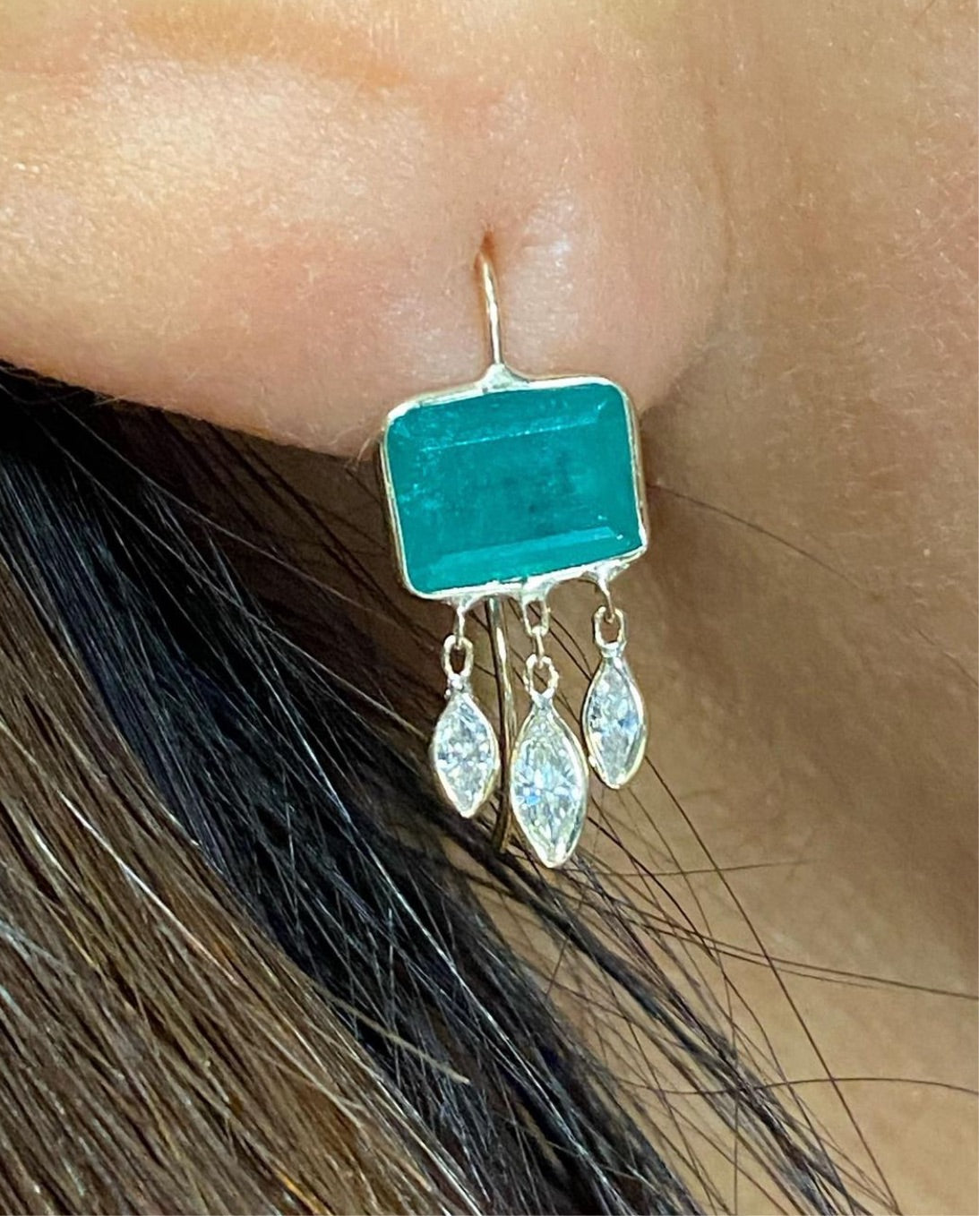 Perfect Colombian Emerald and Marquis Diamond Fringe Earrings