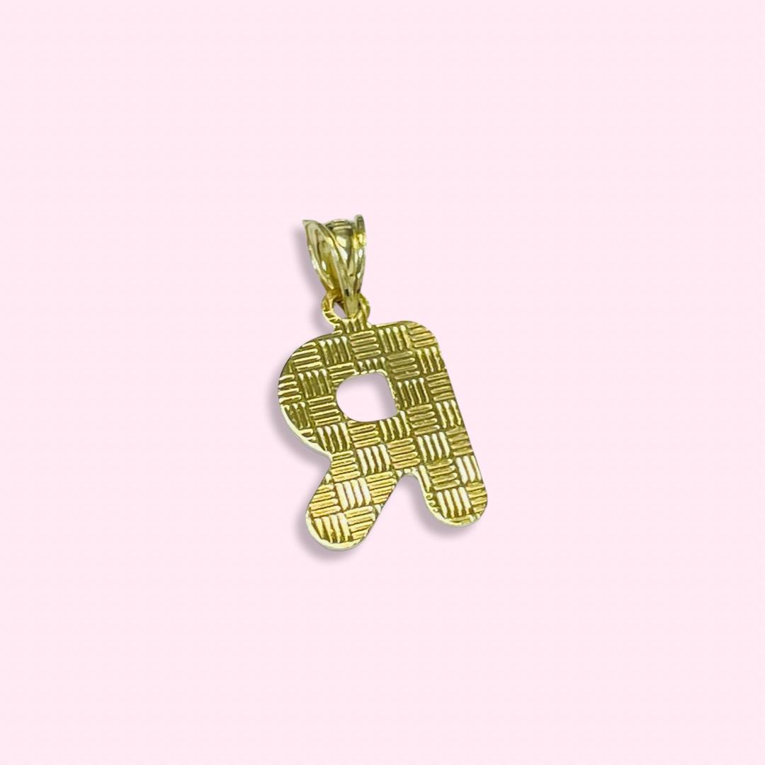 Initial R Puffy Balloon Letter 10K Yellow Gold Pendant