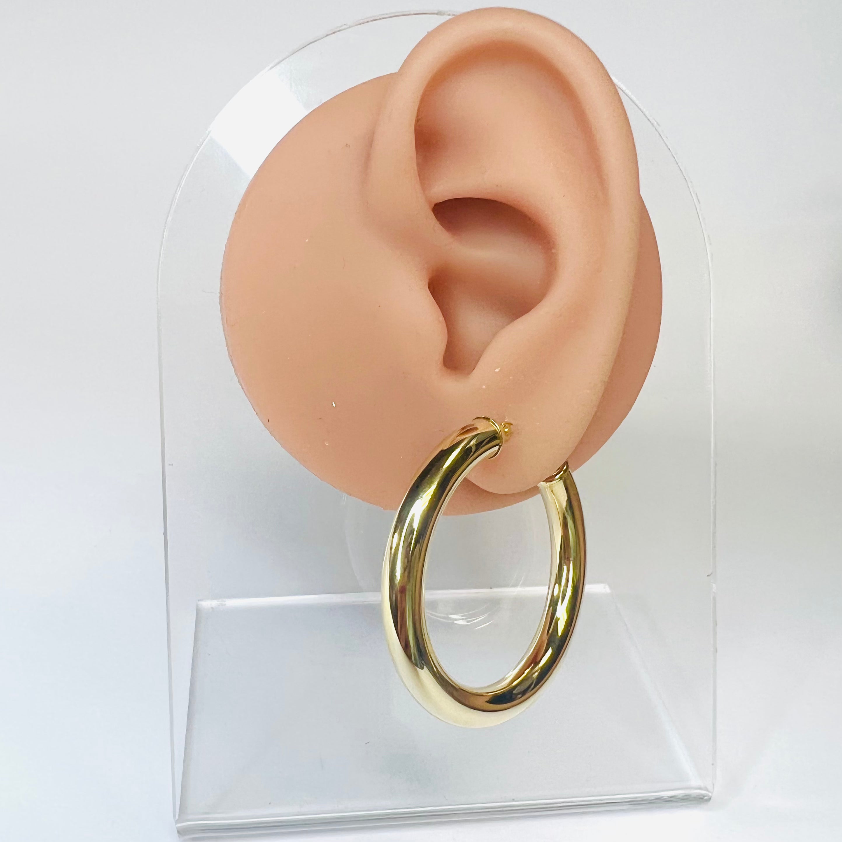 New 10K Solid Yellow Gold Hoop Earrings 1.5"