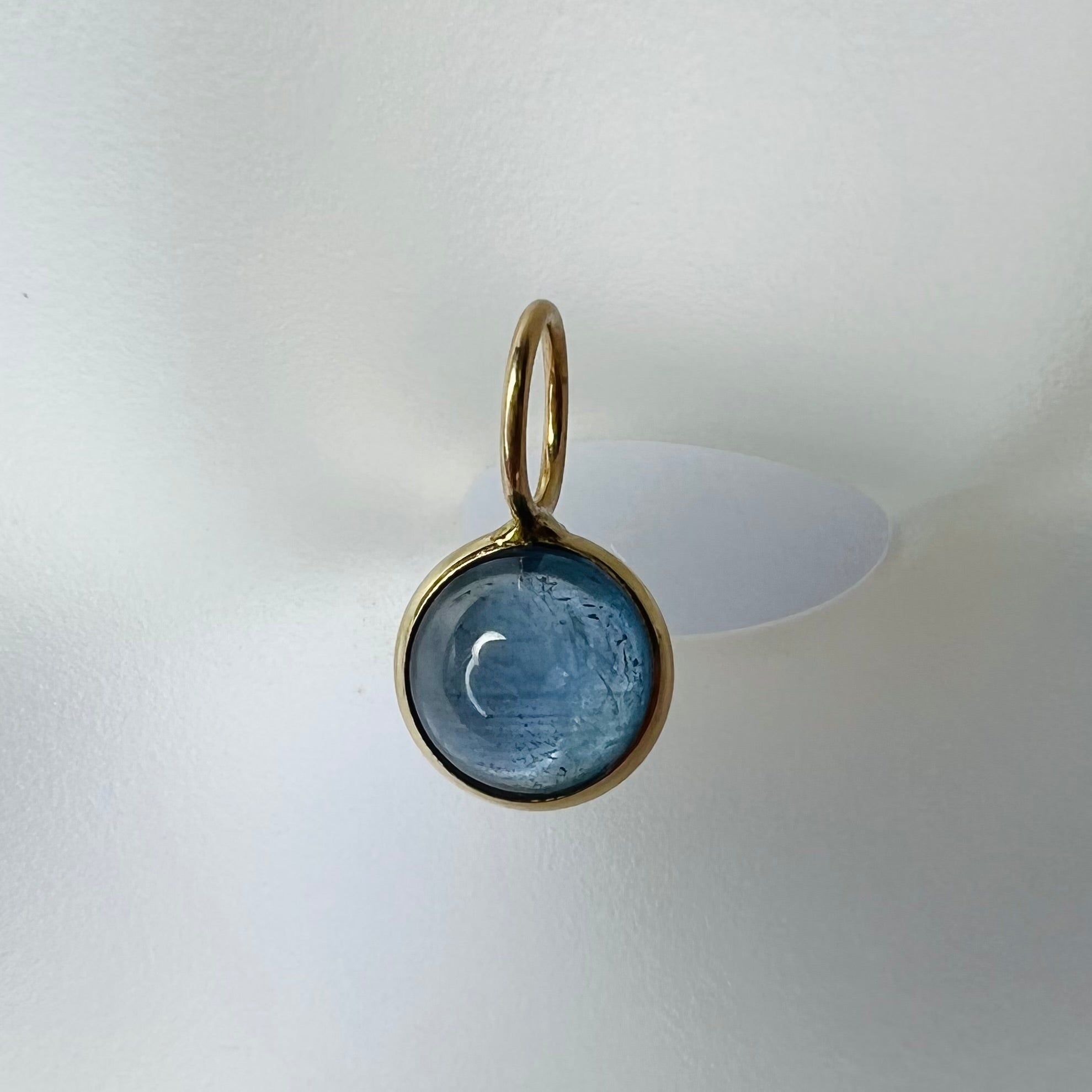 Natural Cabochon Sapphire 14K Yellow Gold Pendant Charm 12x7mm