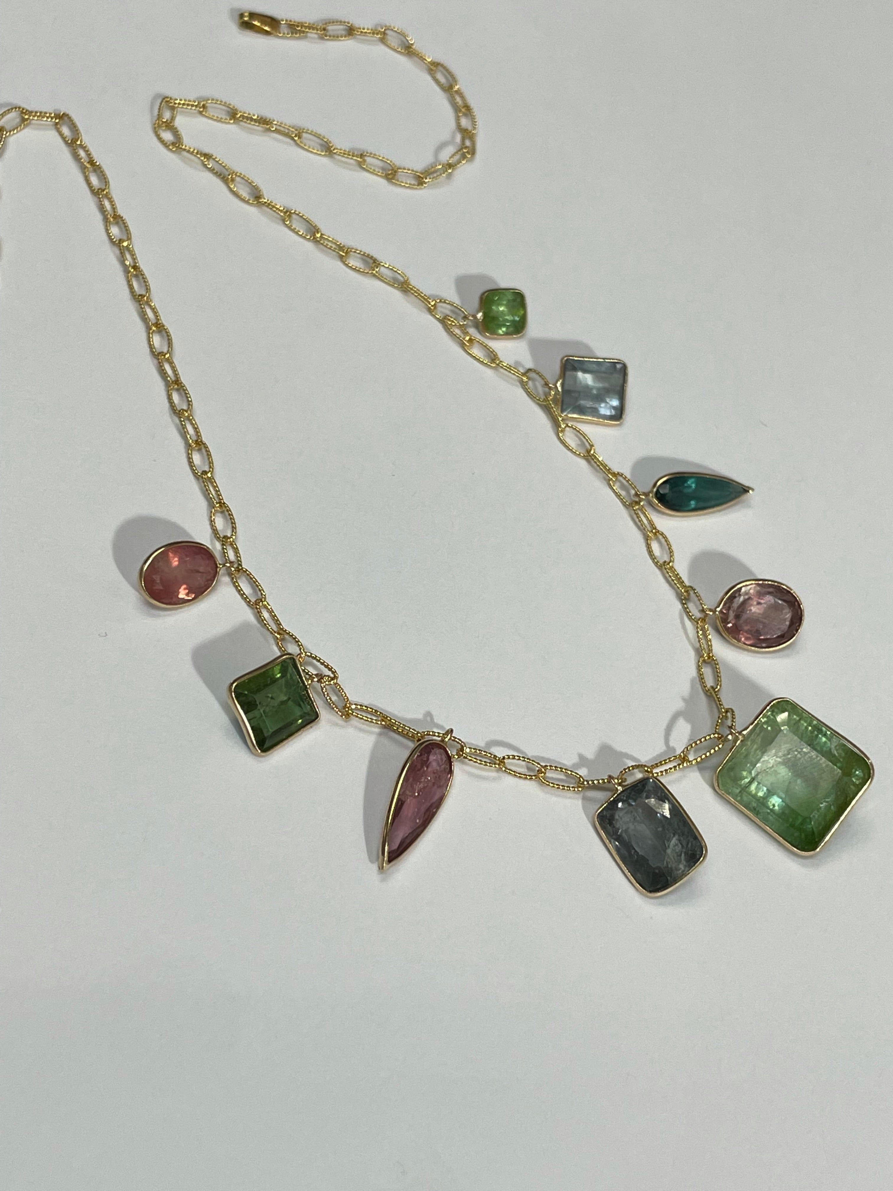 16CT Multi Tourmaline 18" 14K Yellow Gold Drop Necklace