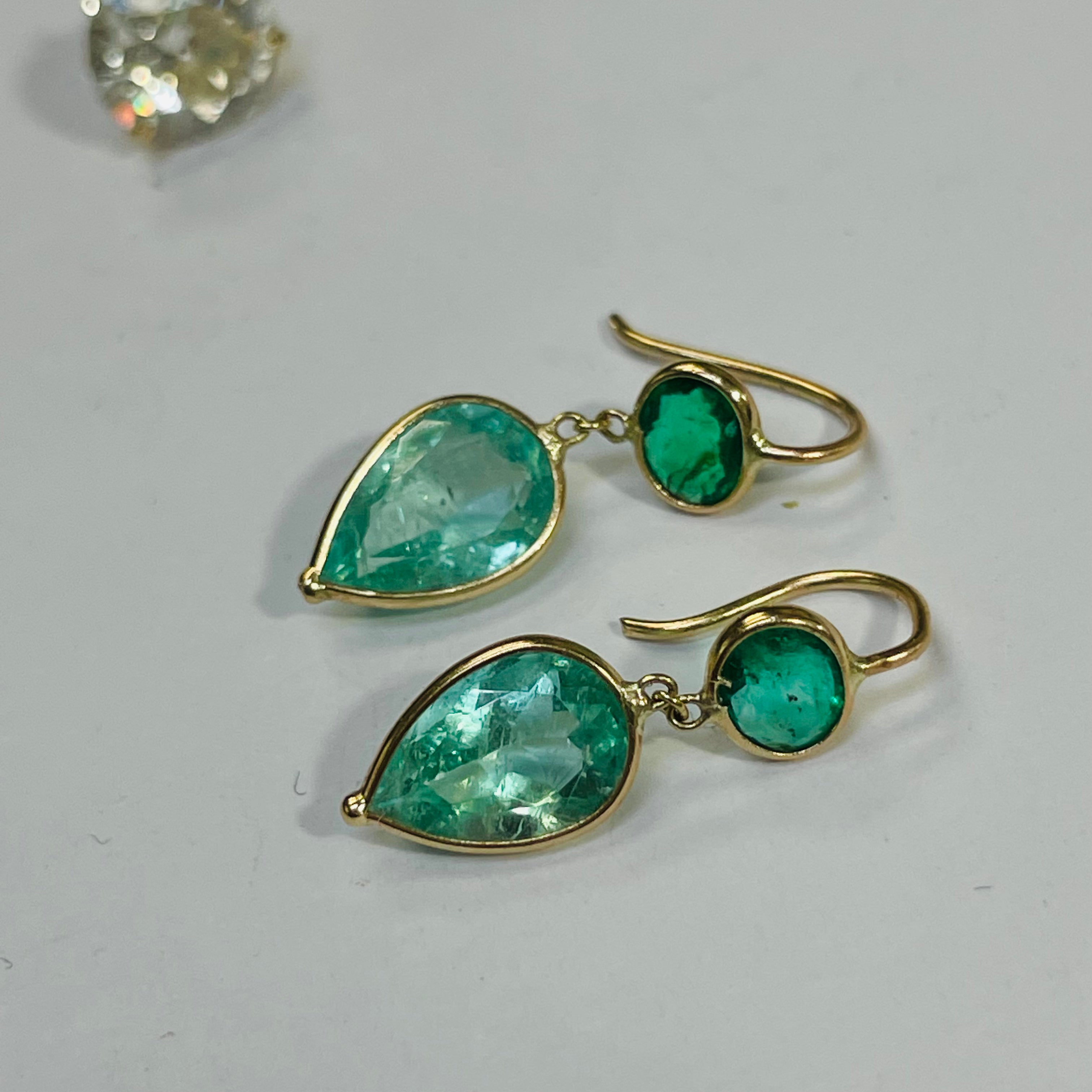 Natural Light and Dark Colombian Emerald 14K Yellow Gold Drop Earrings