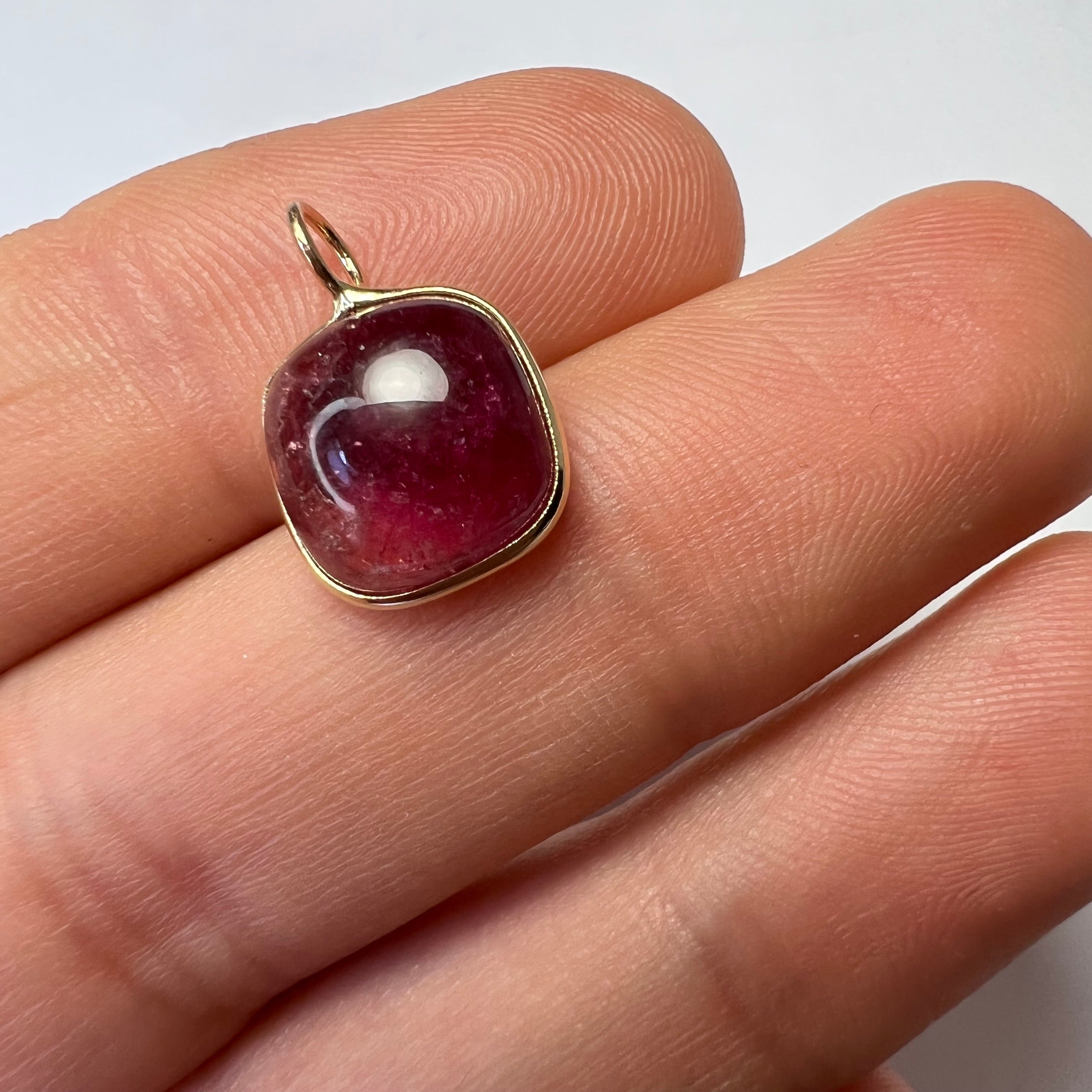 Natural Cabochon Tourmaline 14K Yellow Gold Pendant Charm 15.5x11mm