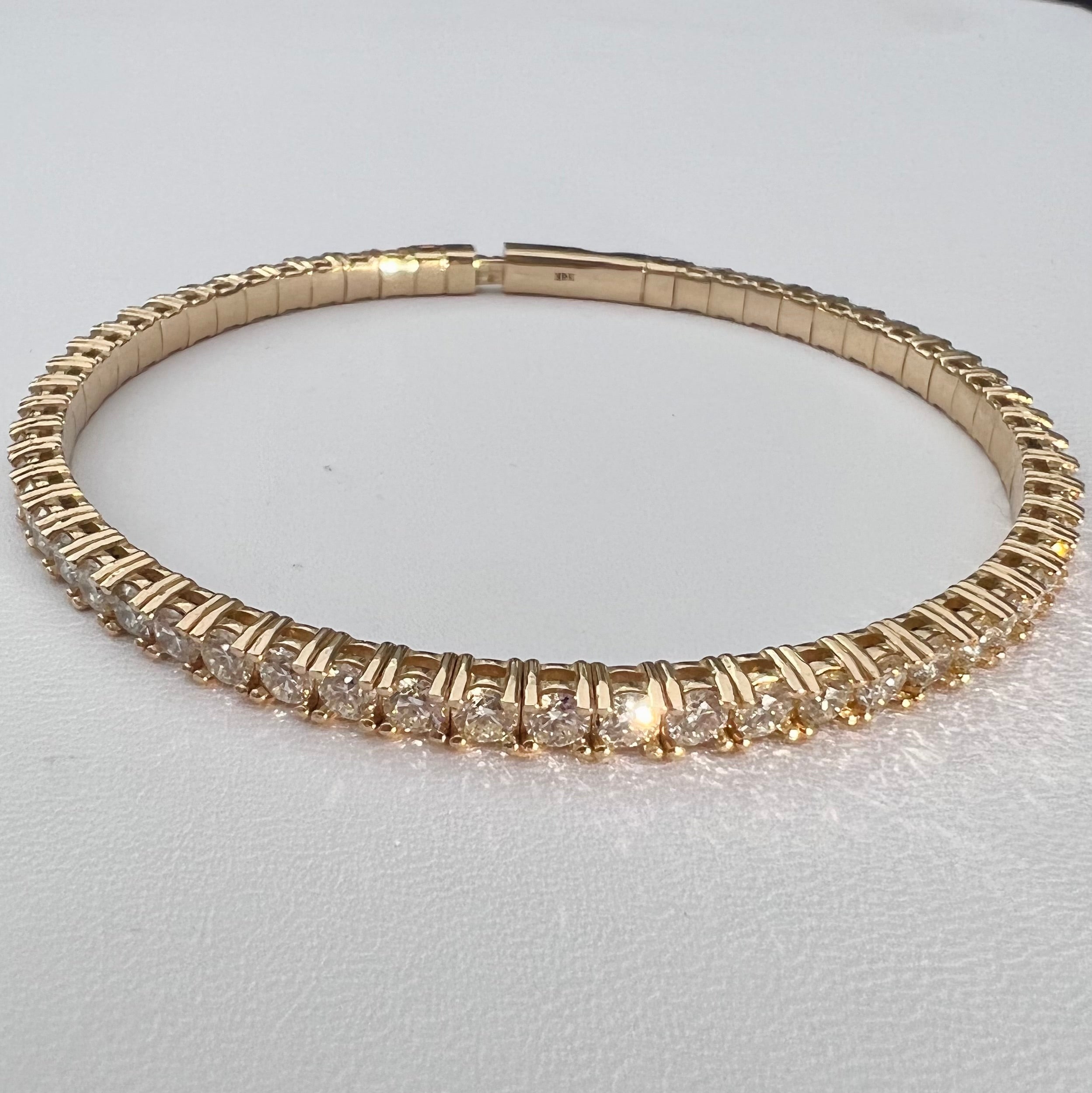 5.9CT Natural Diamond Flexible 14K Yellow Gold Bangle Tennis  Bracelet 7"