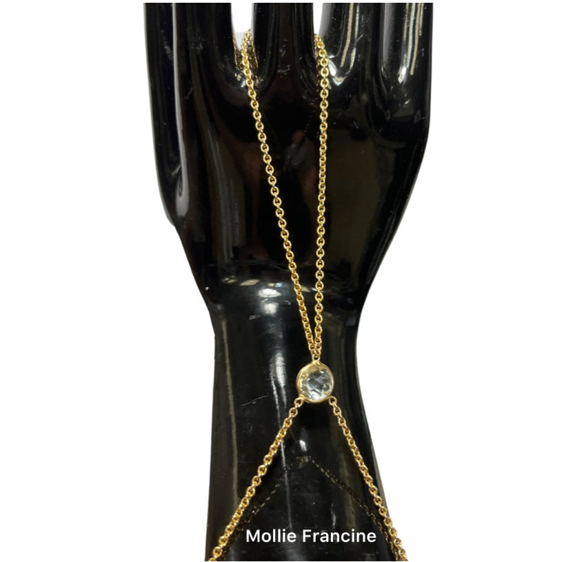 Rose Cut Green Amethyst Handchain in solid 14k Yellow Gold