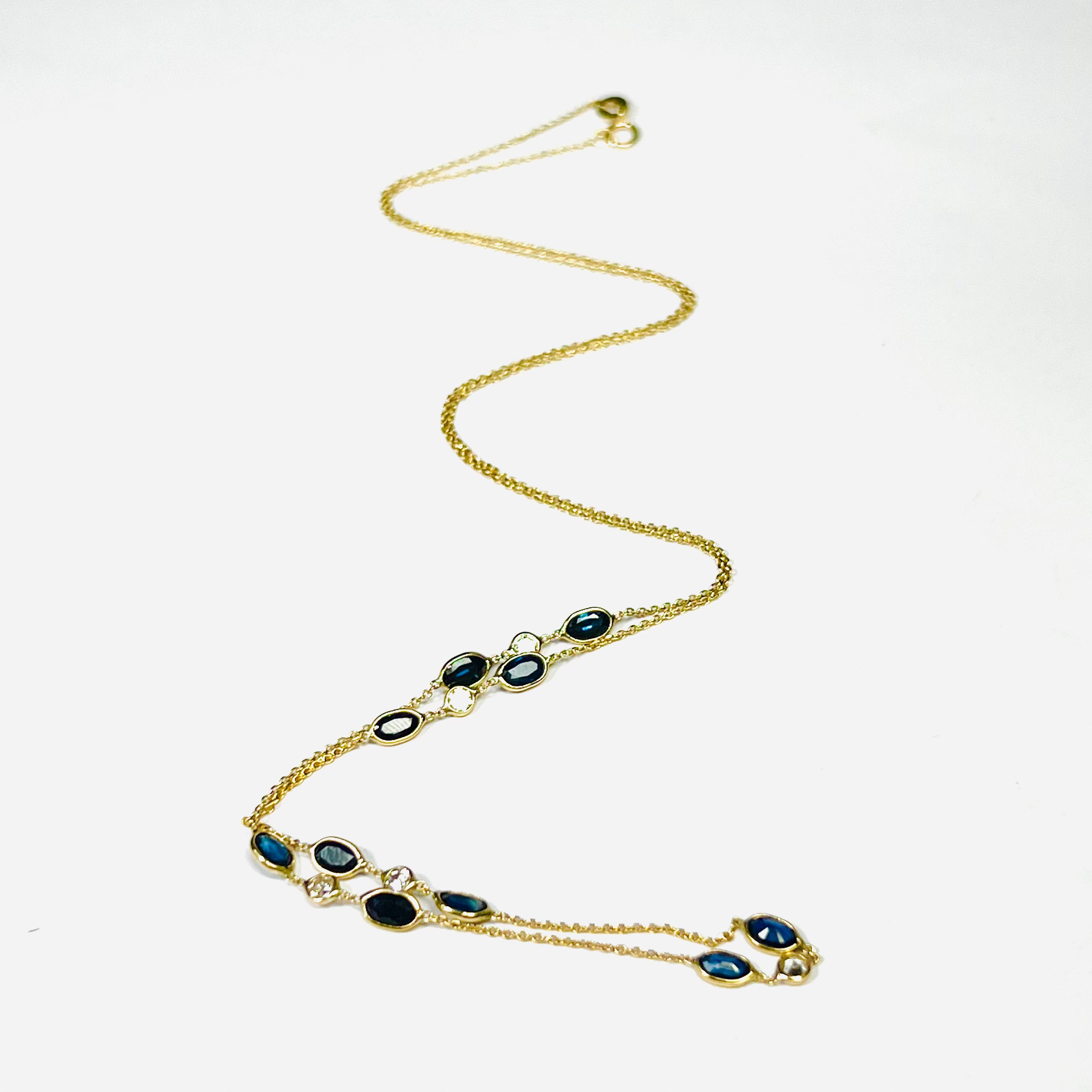 Sapphire and .40ctw Diamond 21" 14K Yellow Gold Necklace