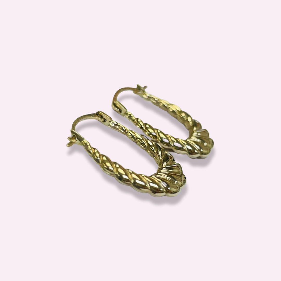 .75” 10K Yellow Gold Oval Croissant Shrimp Hoop Earrings