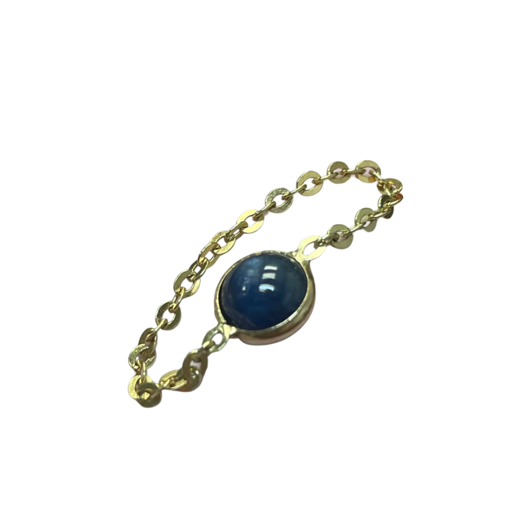 Solid 14K Yellow Gold Natural .90CT Sapphire Cabochon Chain Ring Size 5