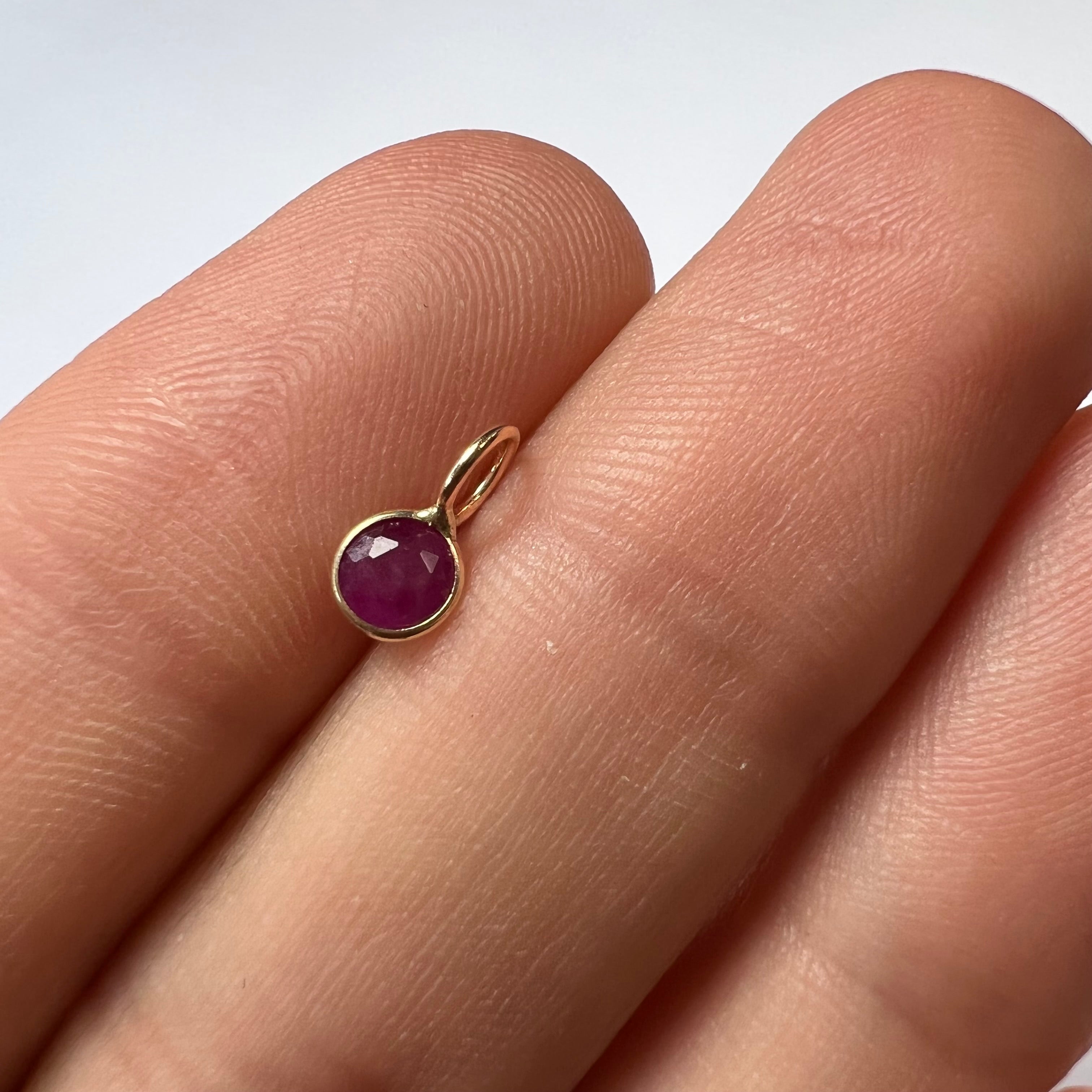 Natural Pink Round Ruby 14K Yellow Gold Pendant Charm 9x4mm