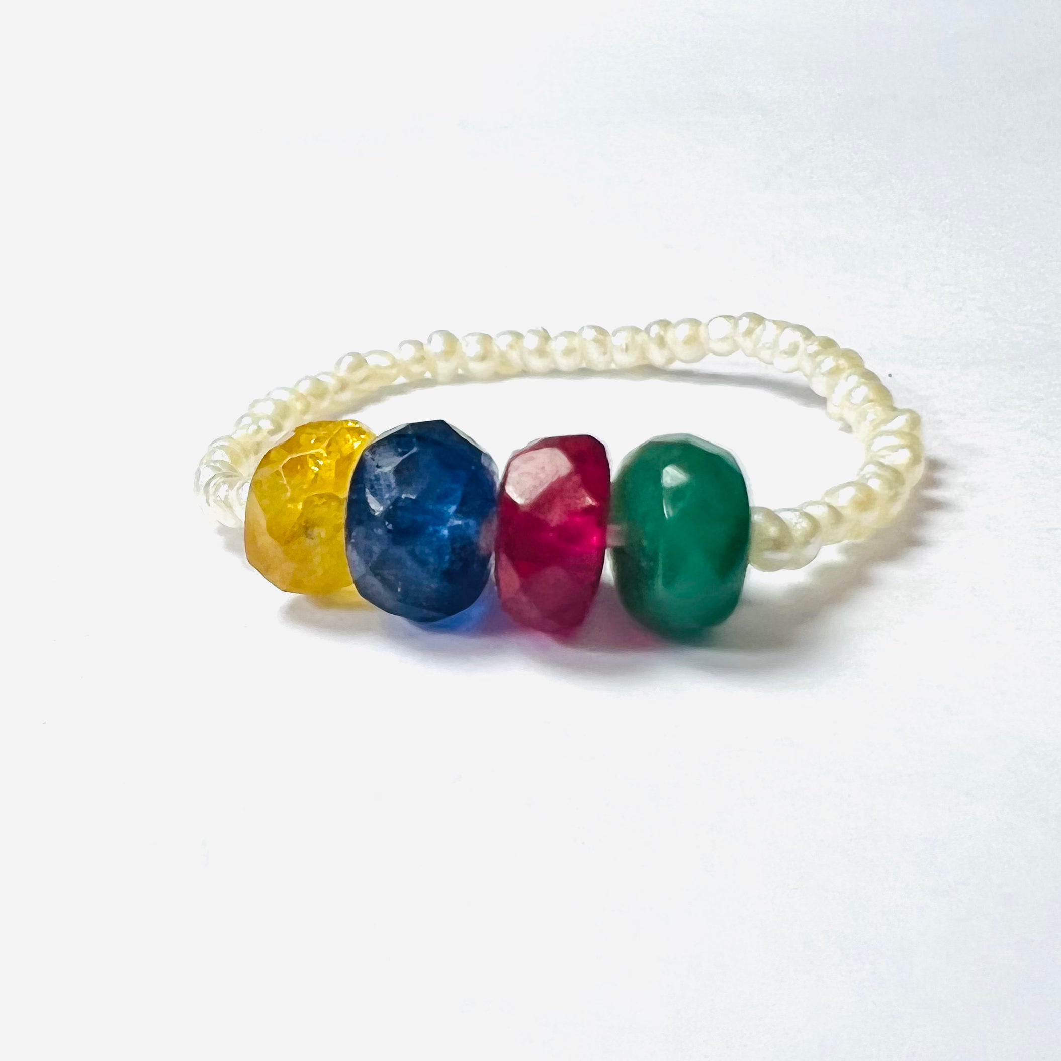 Natural Seed Pearl Eternity Rough Natural Beaded Gemstones Ring Size 5