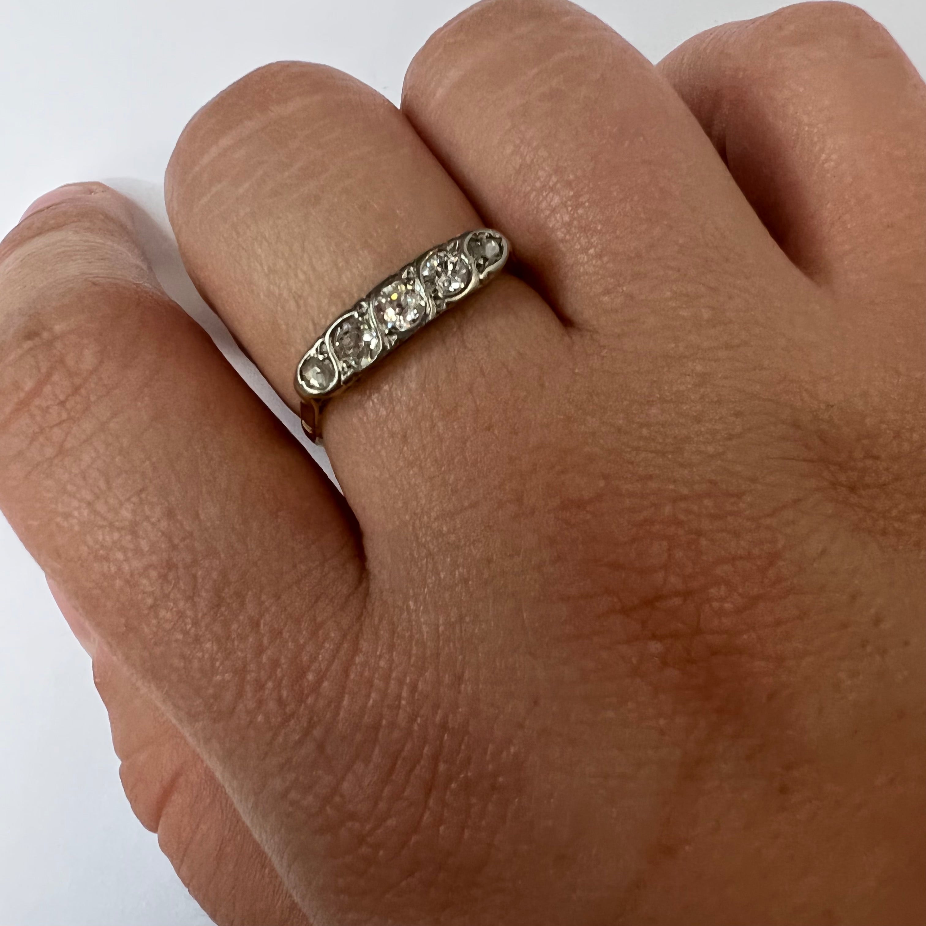 Antique 18K Yellow Gold and Platinum 0.45CTW Diamond Ring Band Size 8