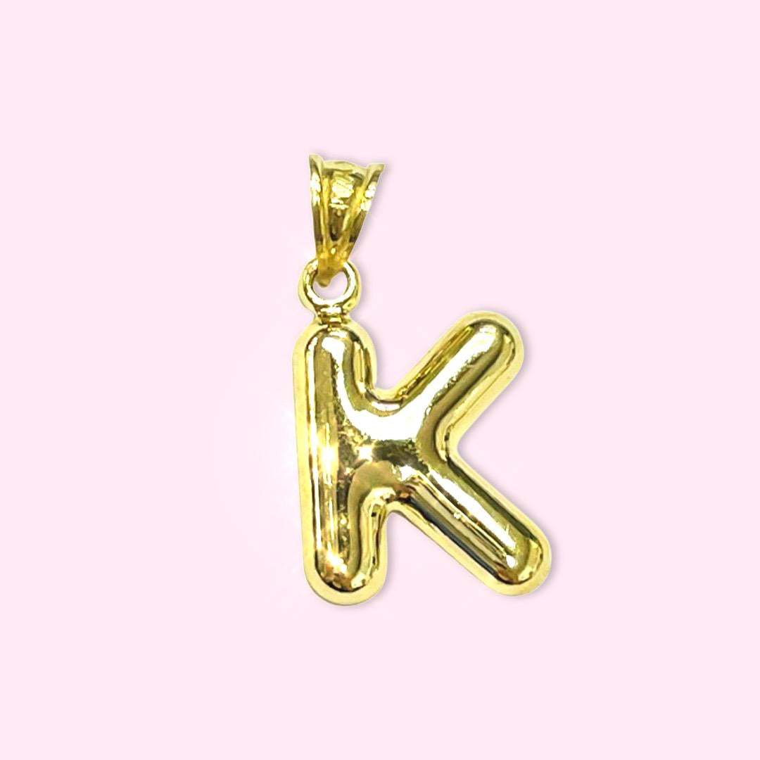 Initial K Puffy  Balloon Letter 10K Yellow Gold Pendant