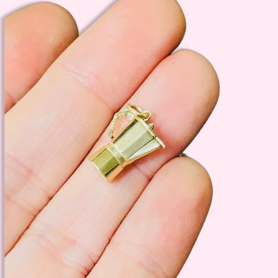 Mini Espresso Coffee Maker Charm Pendant Solid 14K Yellow Gold