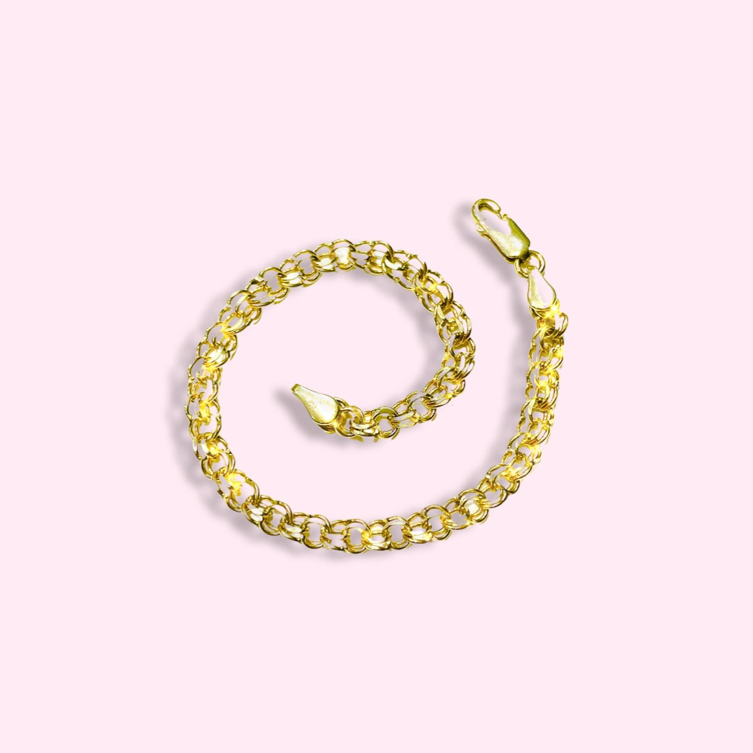7” 5mm 14K Solid Yellow Gold Charm Link Bracelet