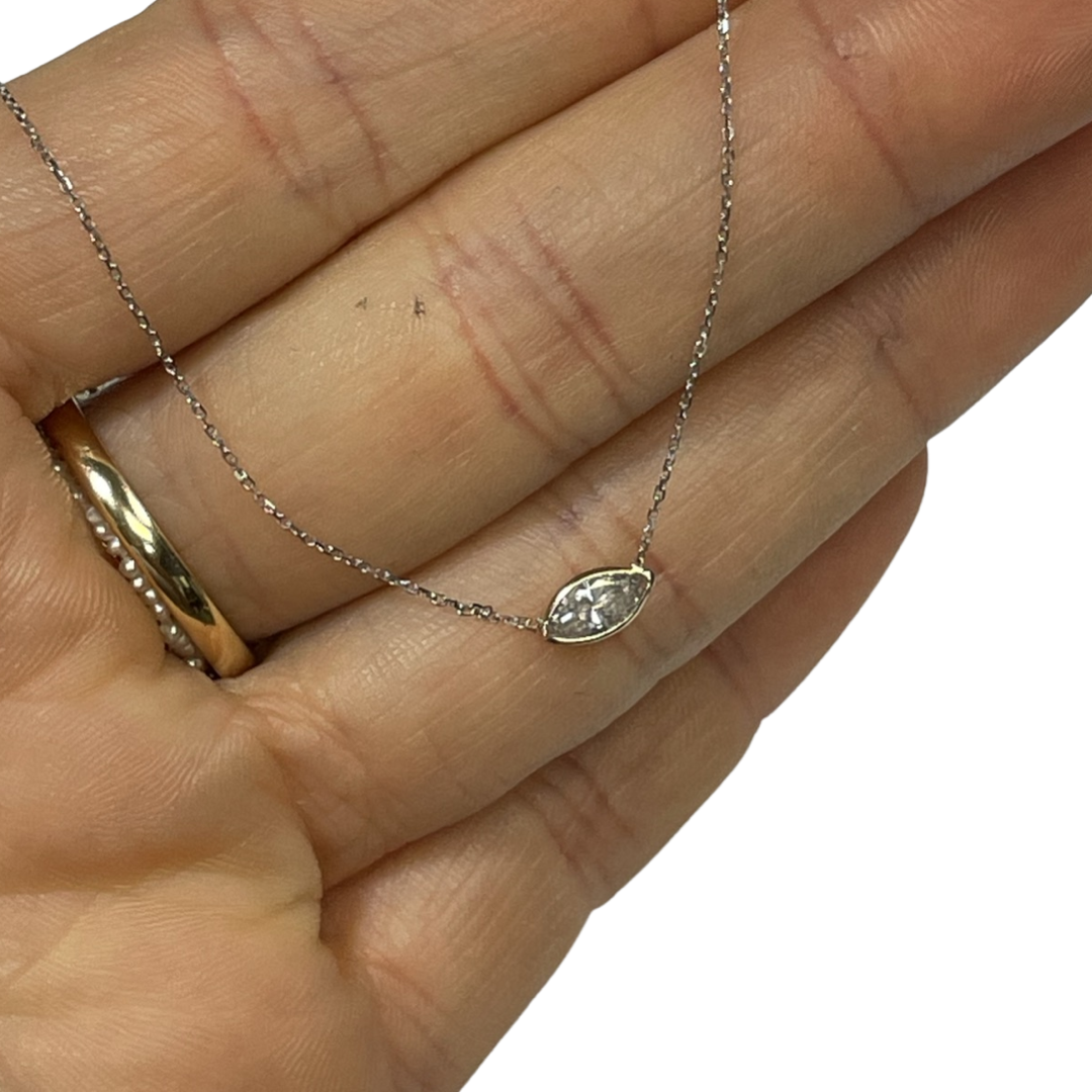 .30CT Marquis Diamond East West Solitaire 16” 14K White Gold Necklace