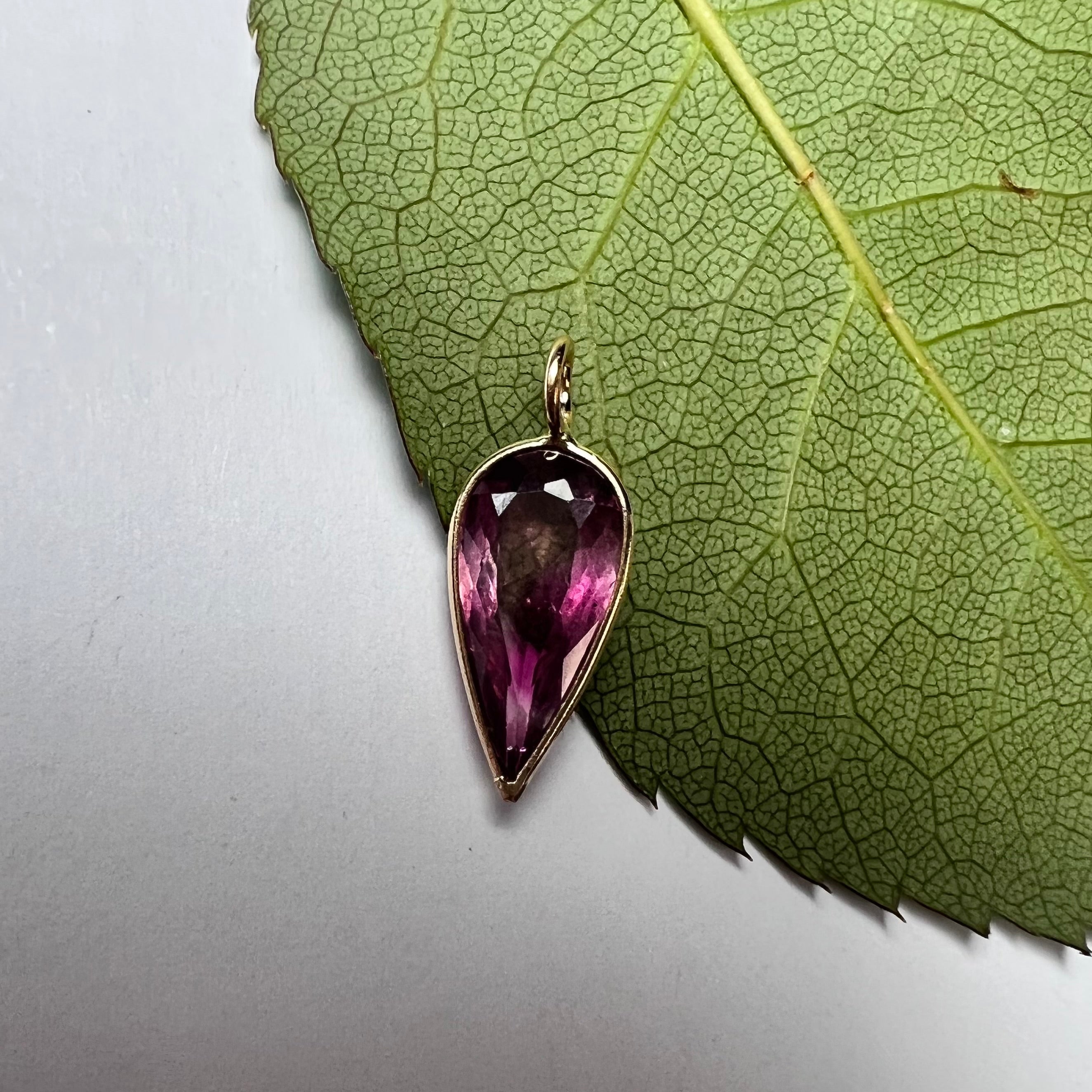 Natural Pink Pear Tourmaline14K Yellow Gold Pendant Charm 16x7mm
