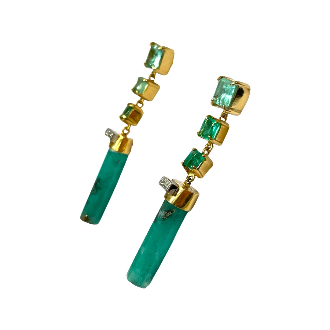 Diamond Emerald Long Earrings