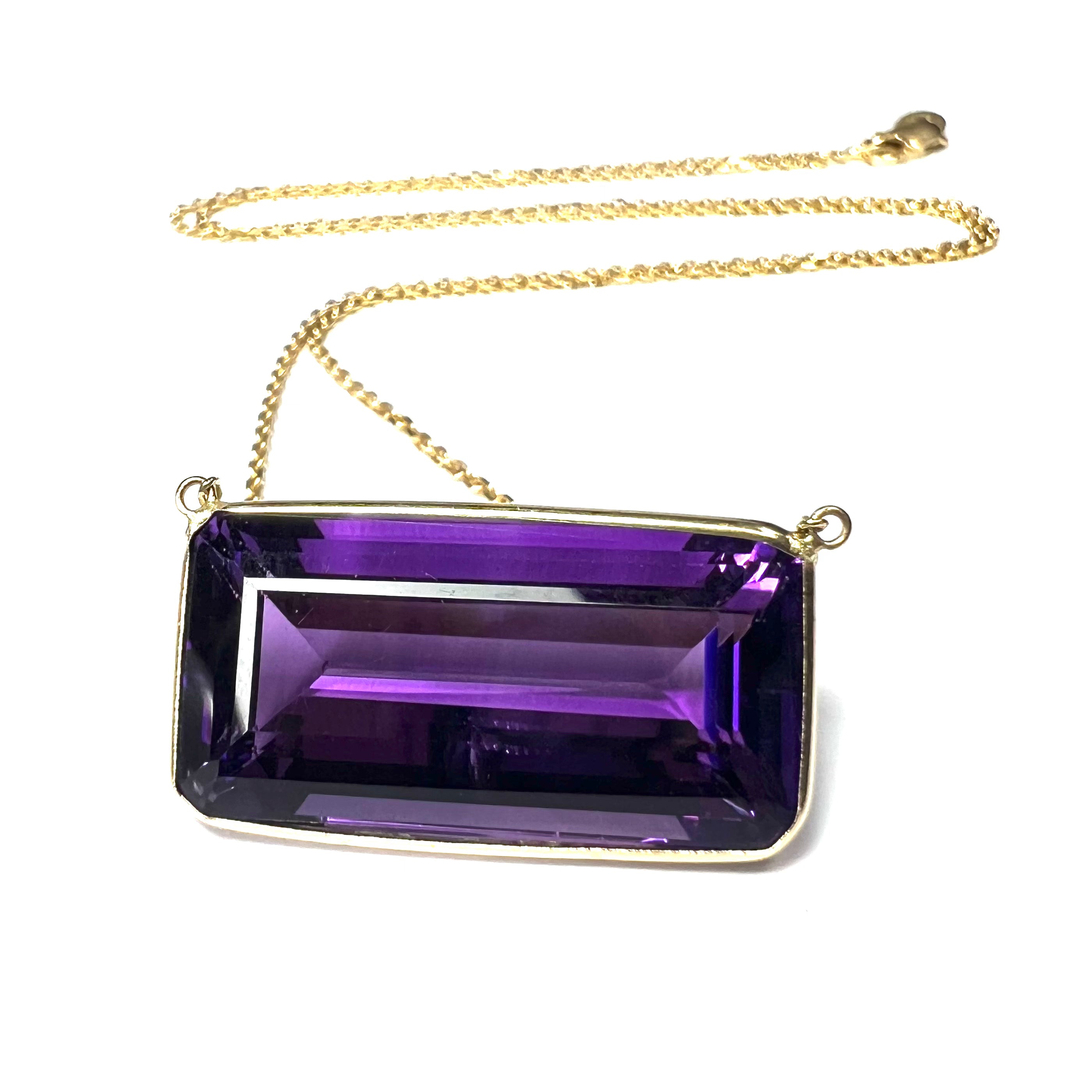 Amethyst 20" 14K Yellow Gold Cable Chain Necklace