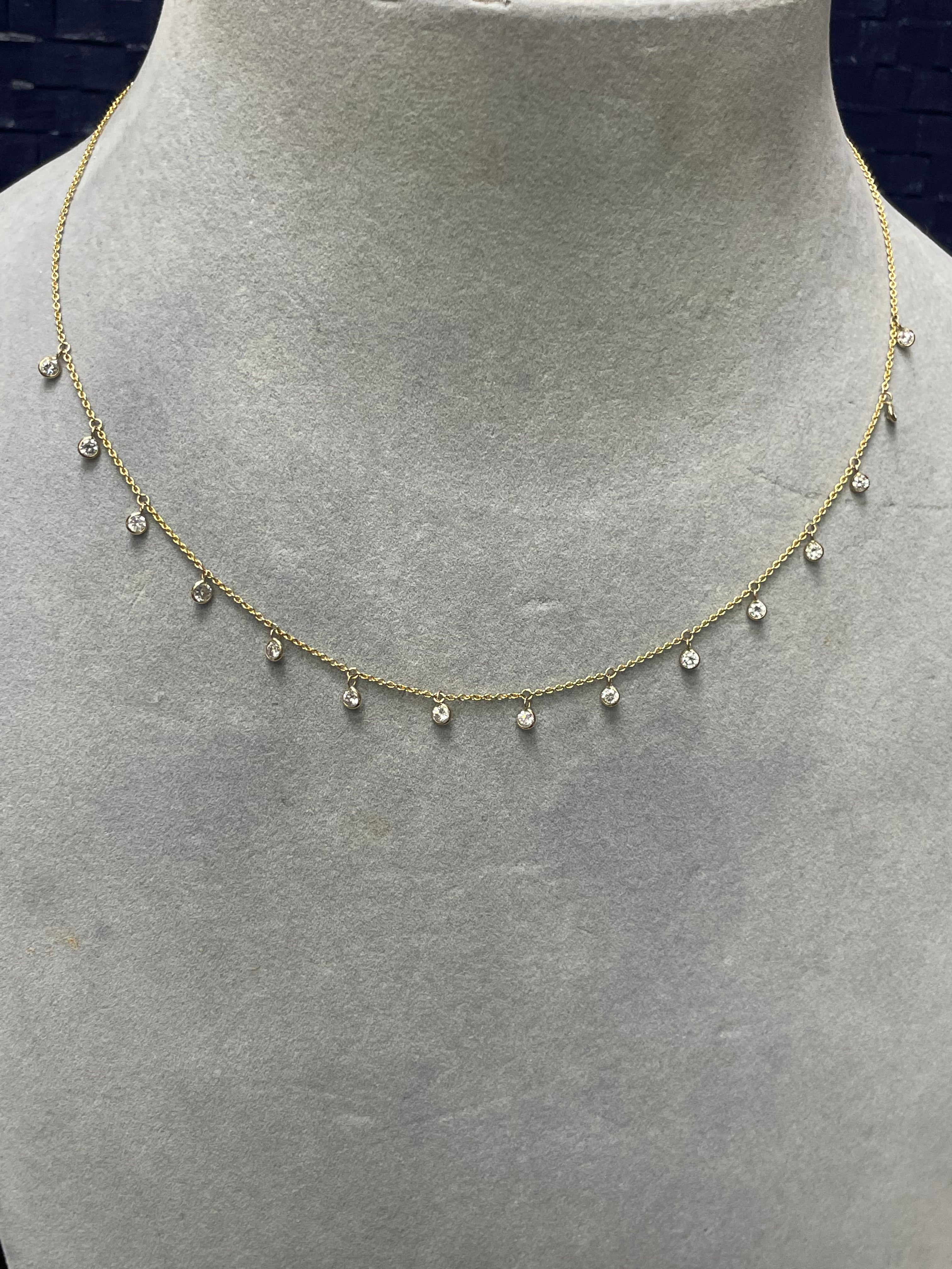 1.5CTS Round Diamond Dangle 14k Yellow Gold Necklace