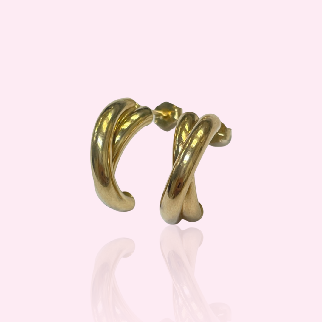 .65” Unique Crossover 14K Yellow Gold Curved Earrings