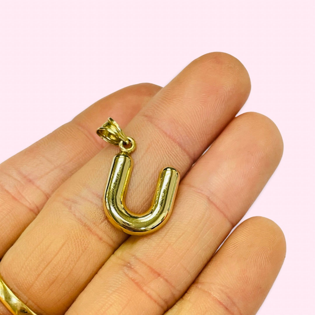Initial U Puffy Balloon Letter 10K Yellow Gold Pendant