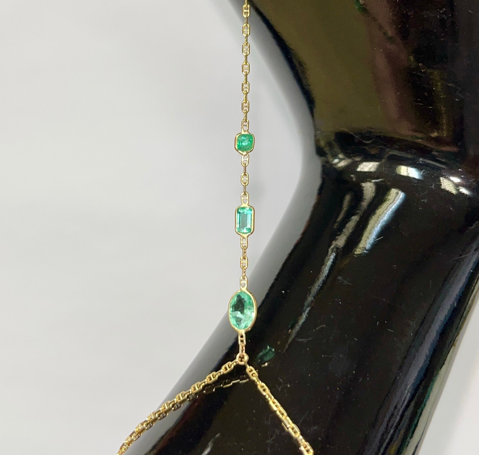 Multi Emerald HandChain in solid 14k Yellow Gold